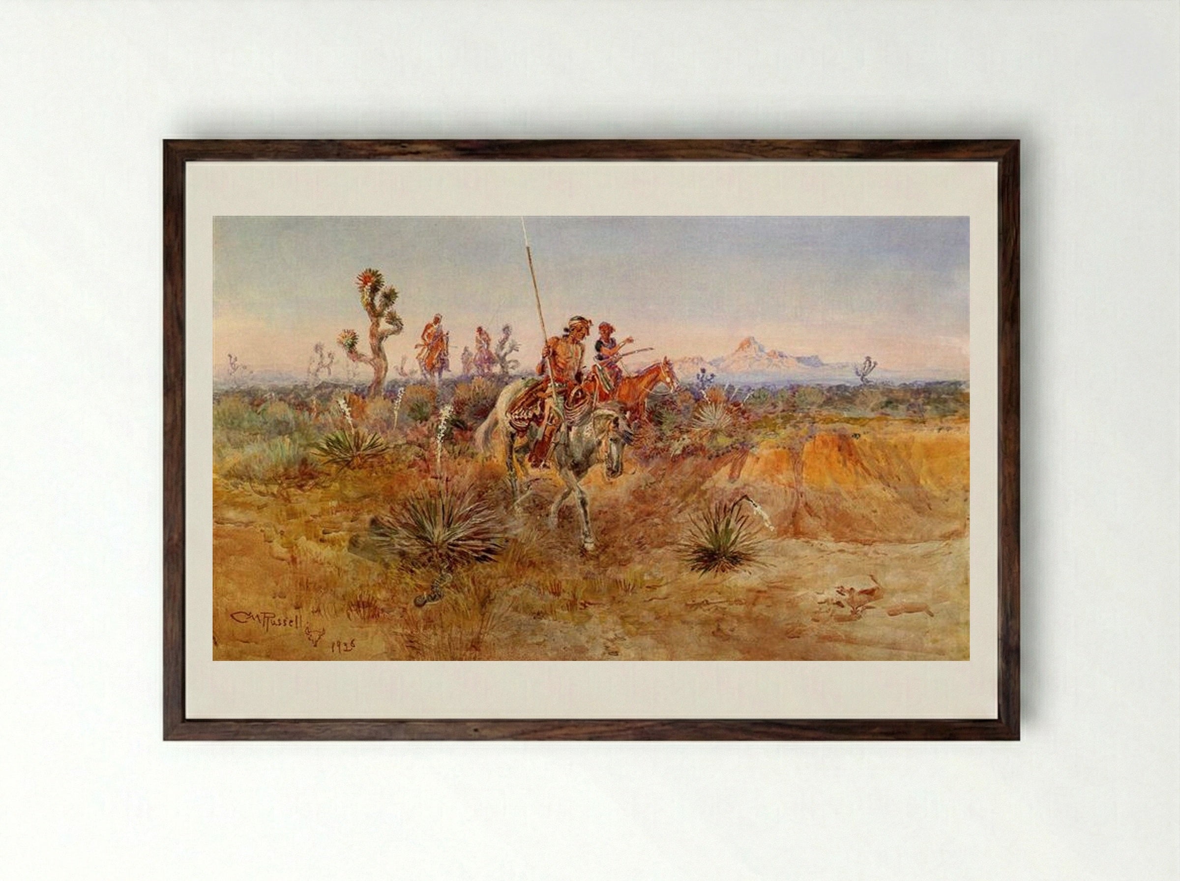 Navajo Trackers - Charles M. Russell - Framed Print Dark Wood