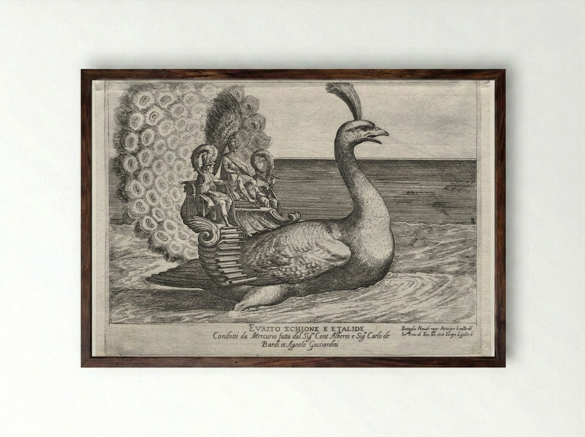 Naval Combat Represented on the Arno River: Evrito, Echione, and Etalide - Remigio Cantagallina - Framed Print Dark Wood
