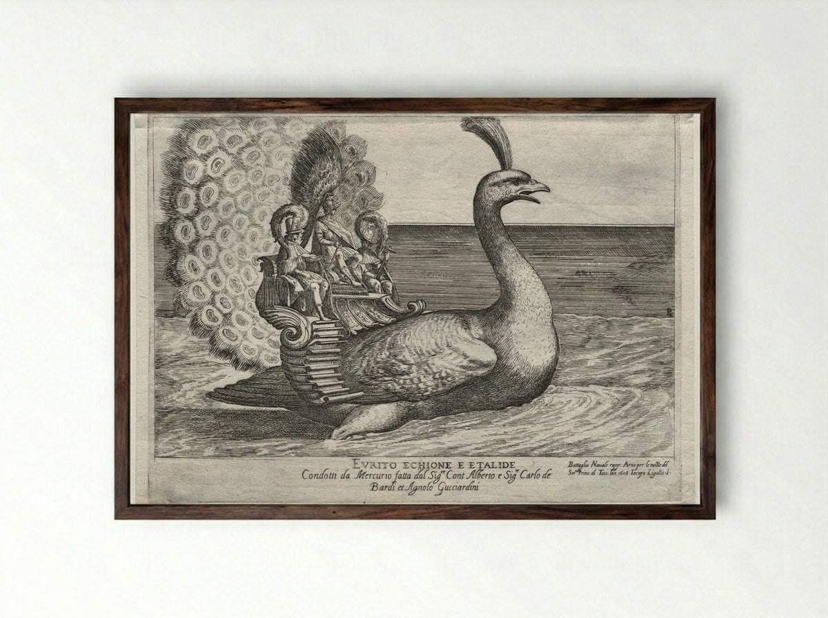 Naval Combat Represented on the Arno River: Evrito, Echione, and Etalide - Remigio Cantagallina - Framed Print Dark Wood