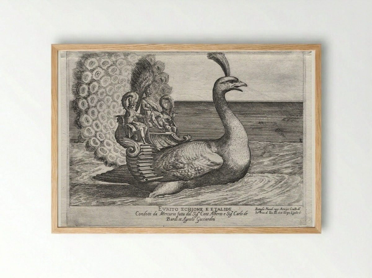 Naval Combat Represented on the Arno River: Evrito, Echione, and Etalide - Remigio Cantagallina - Framed Print Wood