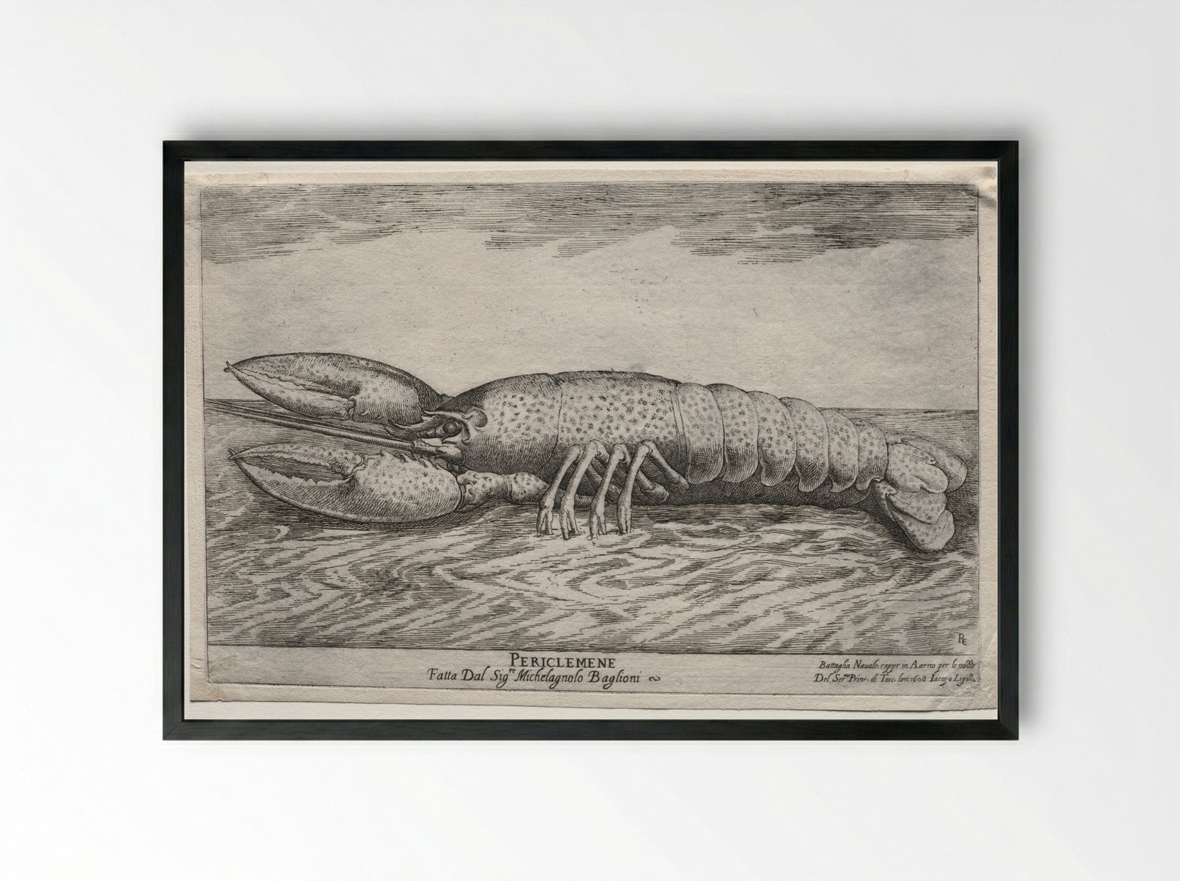 Naval Combat Represented on the Arno River: Periclemene - Remigio Cantagallina - Framed Print Black