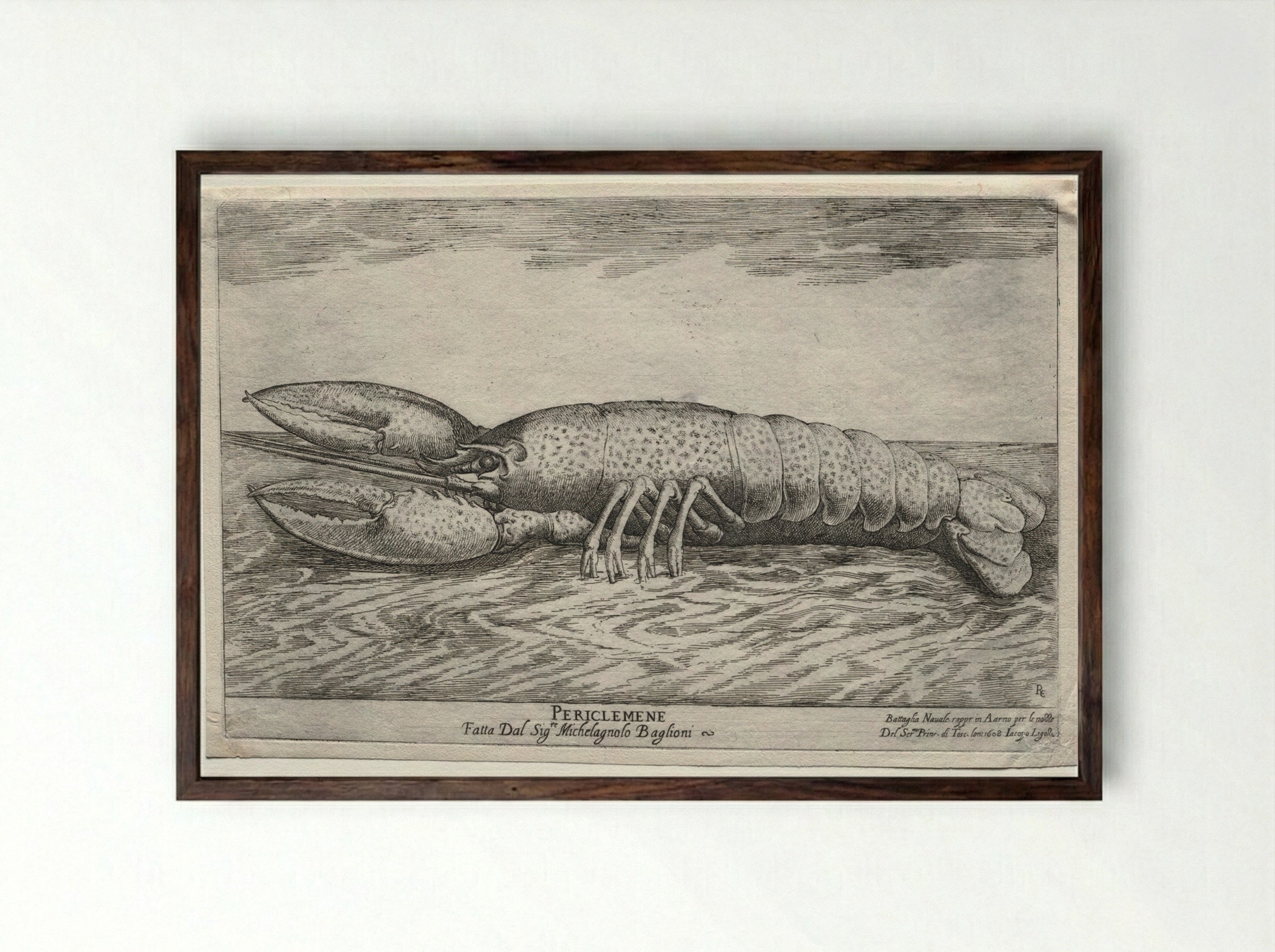 Naval Combat Represented on the Arno River: Periclemene - Remigio Cantagallina - Framed Print Dark Wood