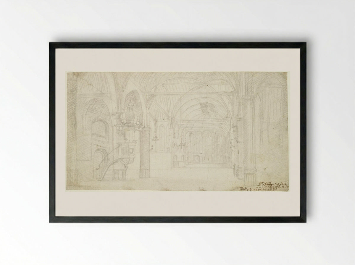 Nave and Choir of St. Odulphuskerk, Assendelft - Pieter Jansz Saenredam - Framed Print Black