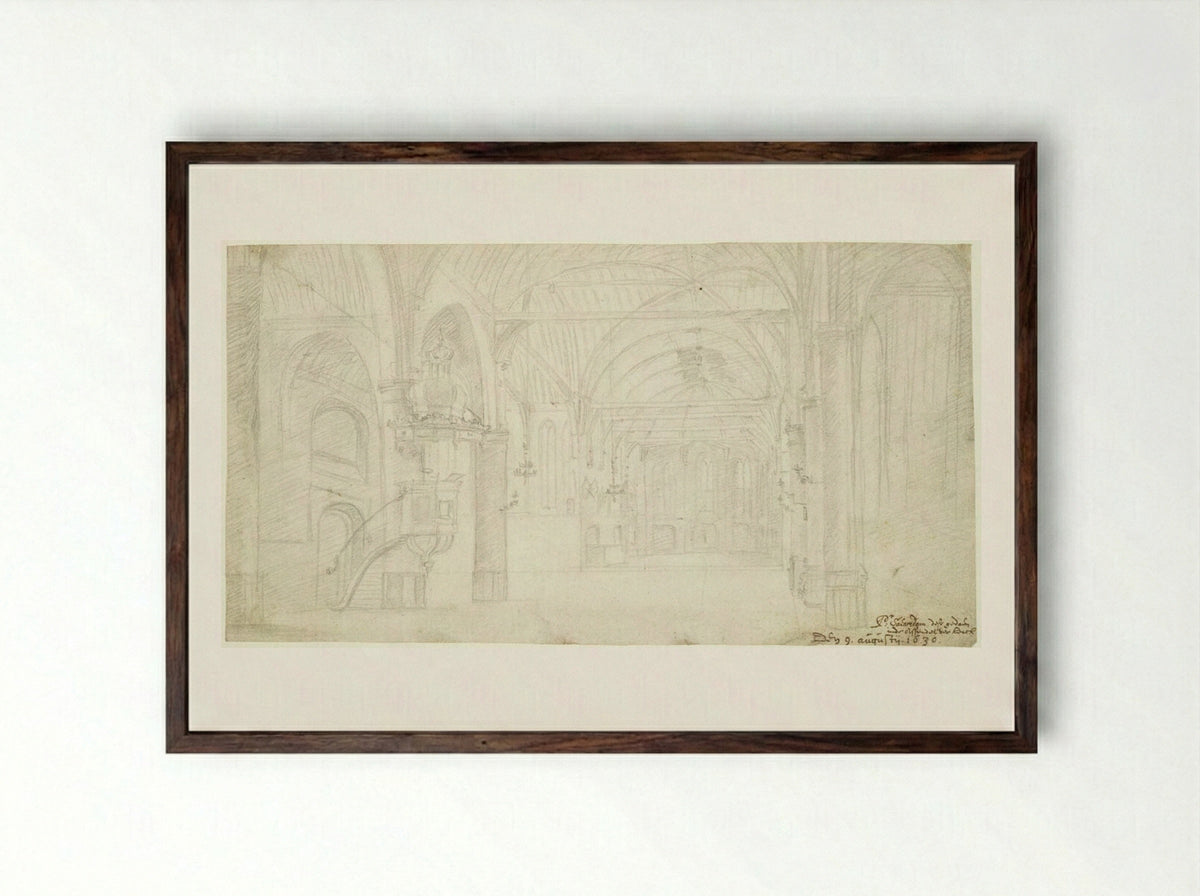 Nave and Choir of St. Odulphuskerk, Assendelft - Pieter Jansz Saenredam - Framed Print Dark Wood
