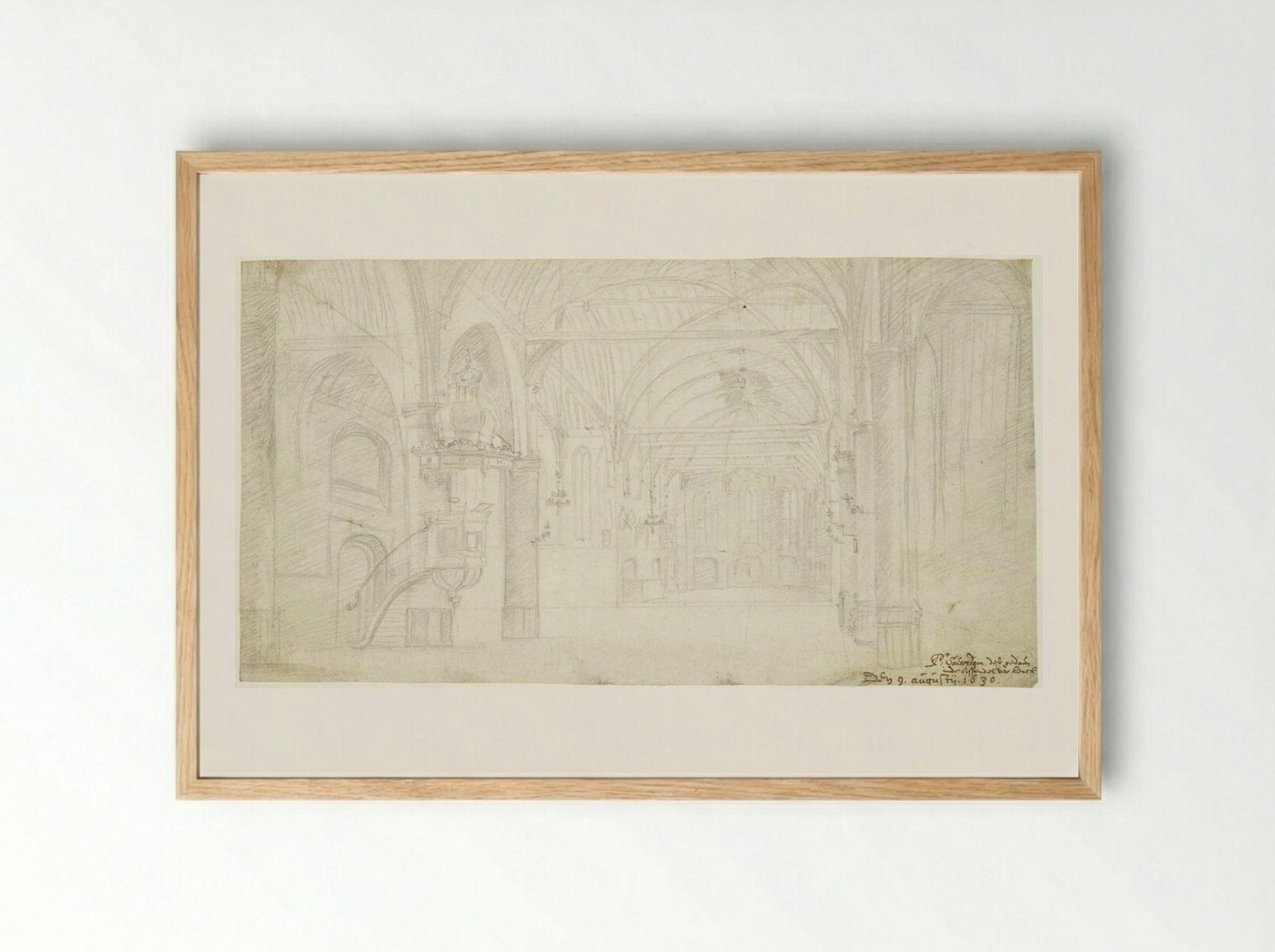 Nave and Choir of St. Odulphuskerk, Assendelft - Pieter Jansz Saenredam - Framed Print Wood