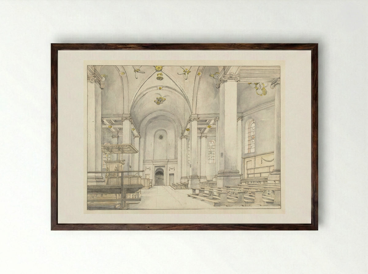 Nave of the Nieuwe Kerk in Haarlem - Pieter Jansz Saenredam - Framed Print Dark Wood