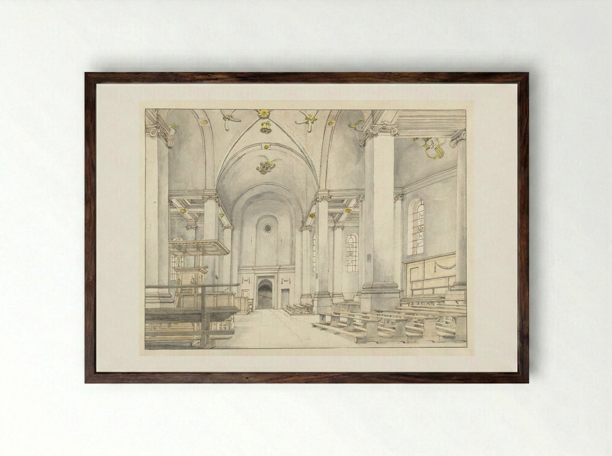 Nave of the Nieuwe Kerk in Haarlem - Pieter Jansz Saenredam - Framed Print Dark Wood
