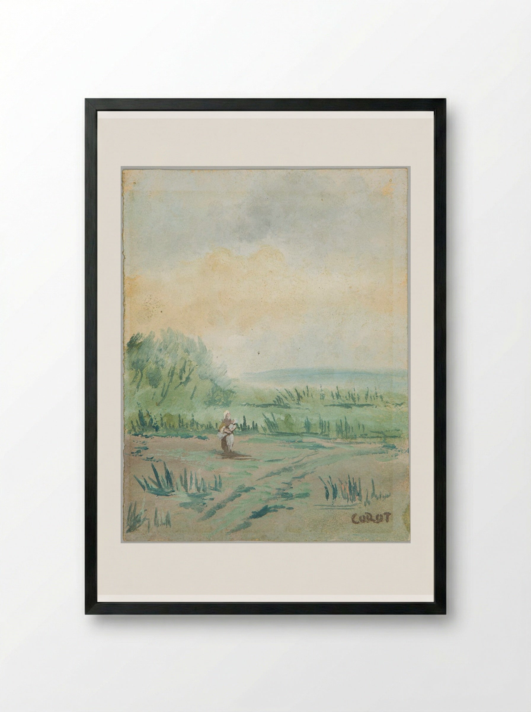 Near the Village of Mont - Jean-Baptiste-Camille Corot - Framed Print Black
