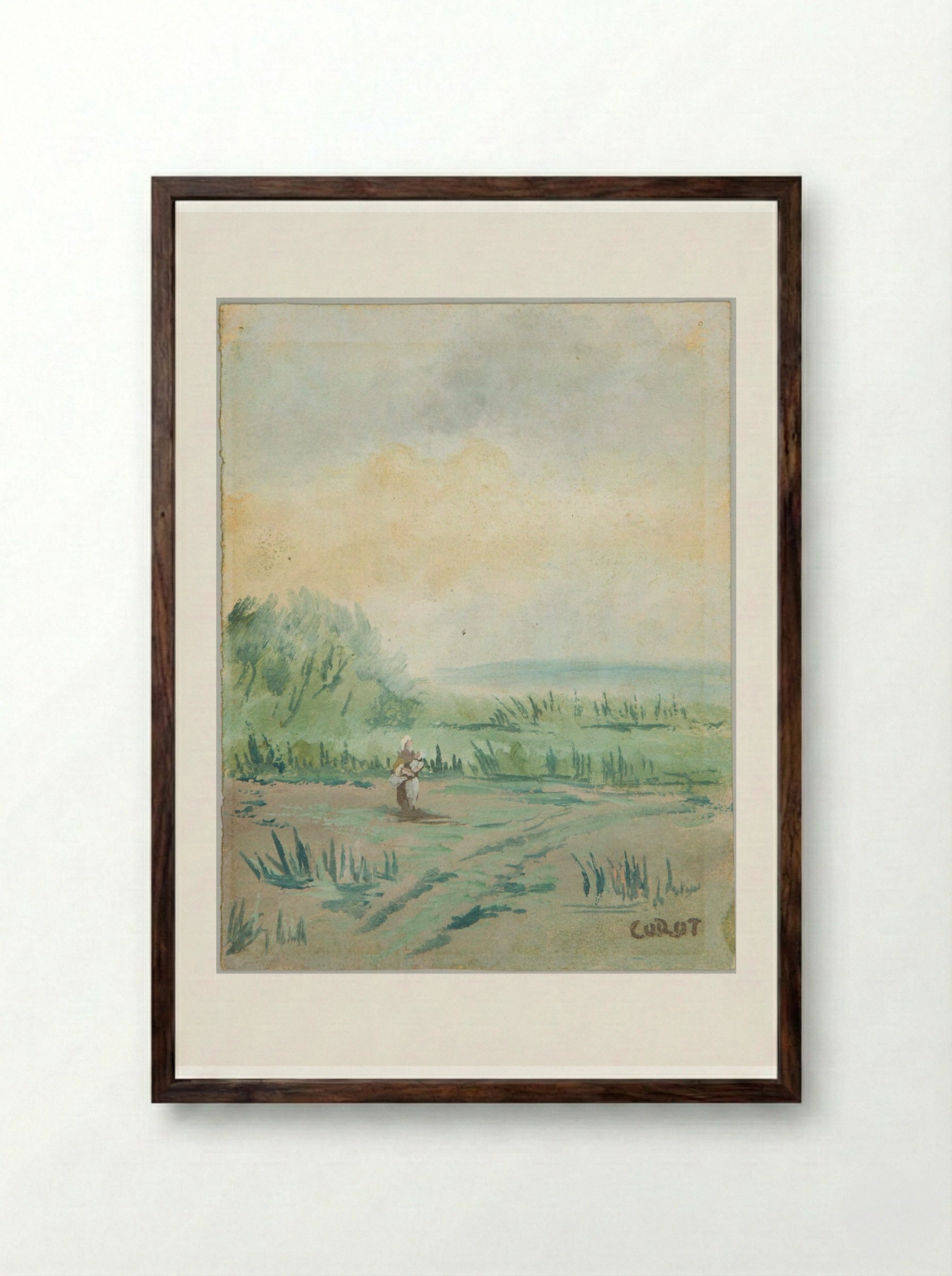 Near the Village of Mont - Jean-Baptiste-Camille Corot - Framed Print Dark Wood
