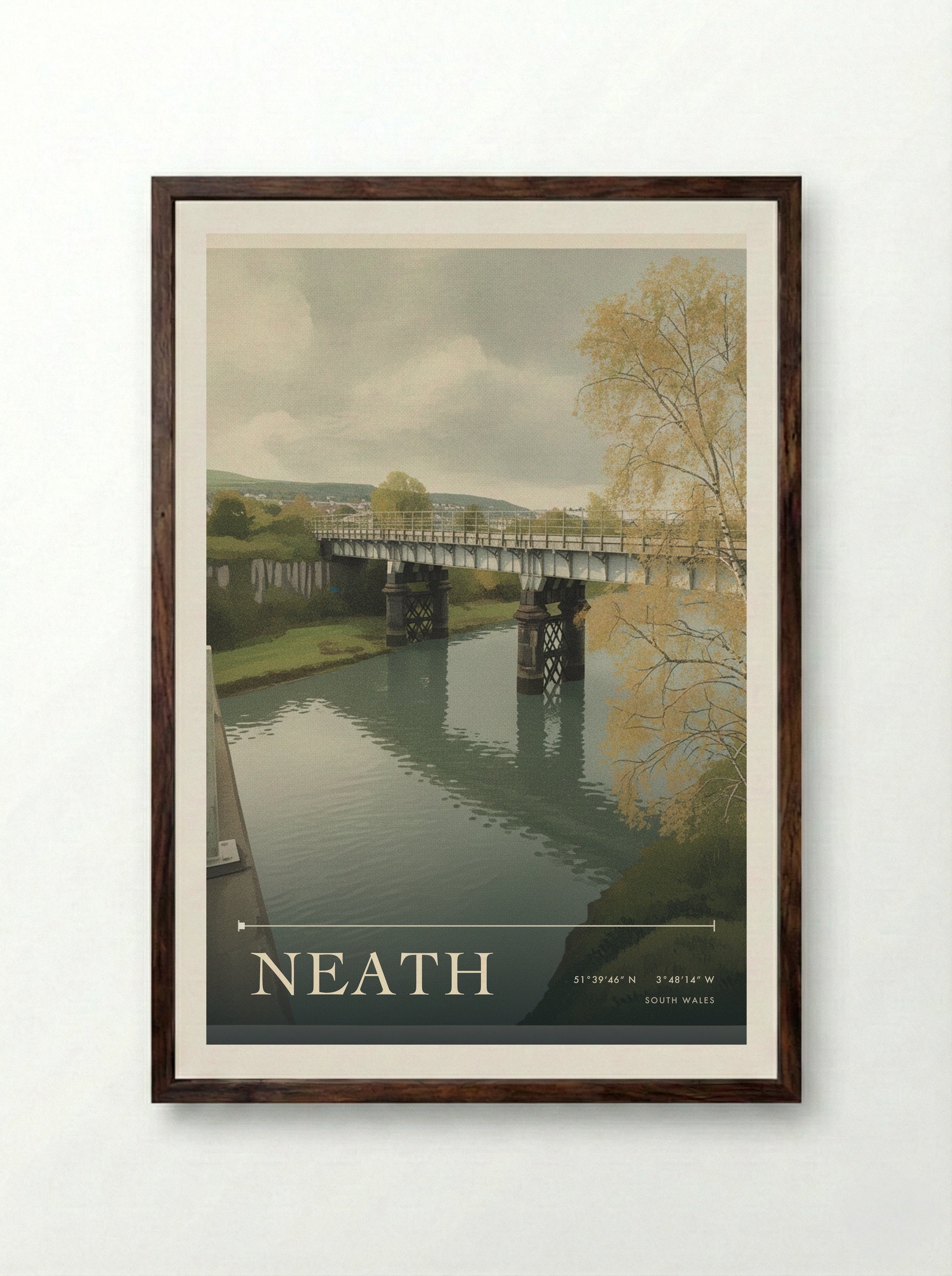 Neath South Wales Wales Travel Poster - Framed Print Dark Wood