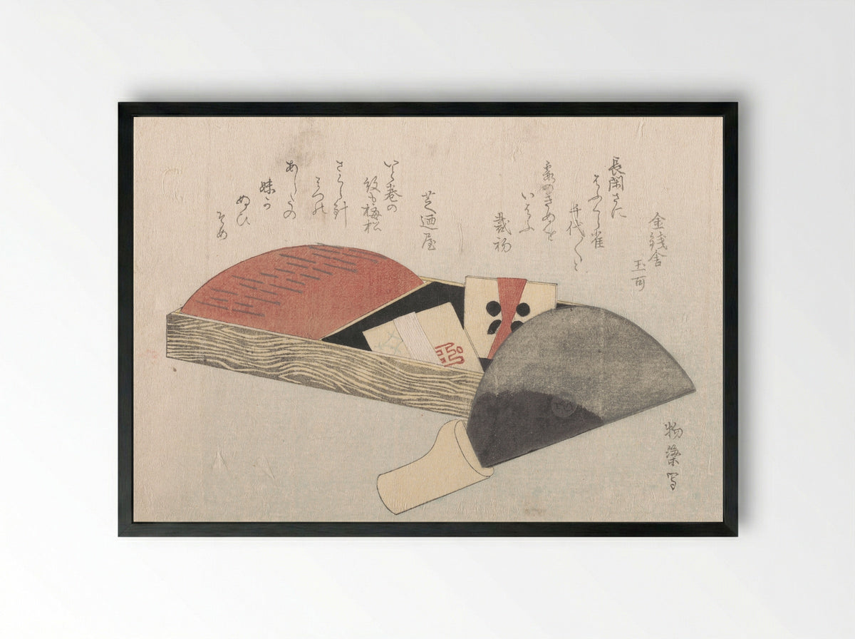 Needle-Holder with Spools and a Knife for Cutting Cloth - Shūchōdō Monoyana - Framed Print Black