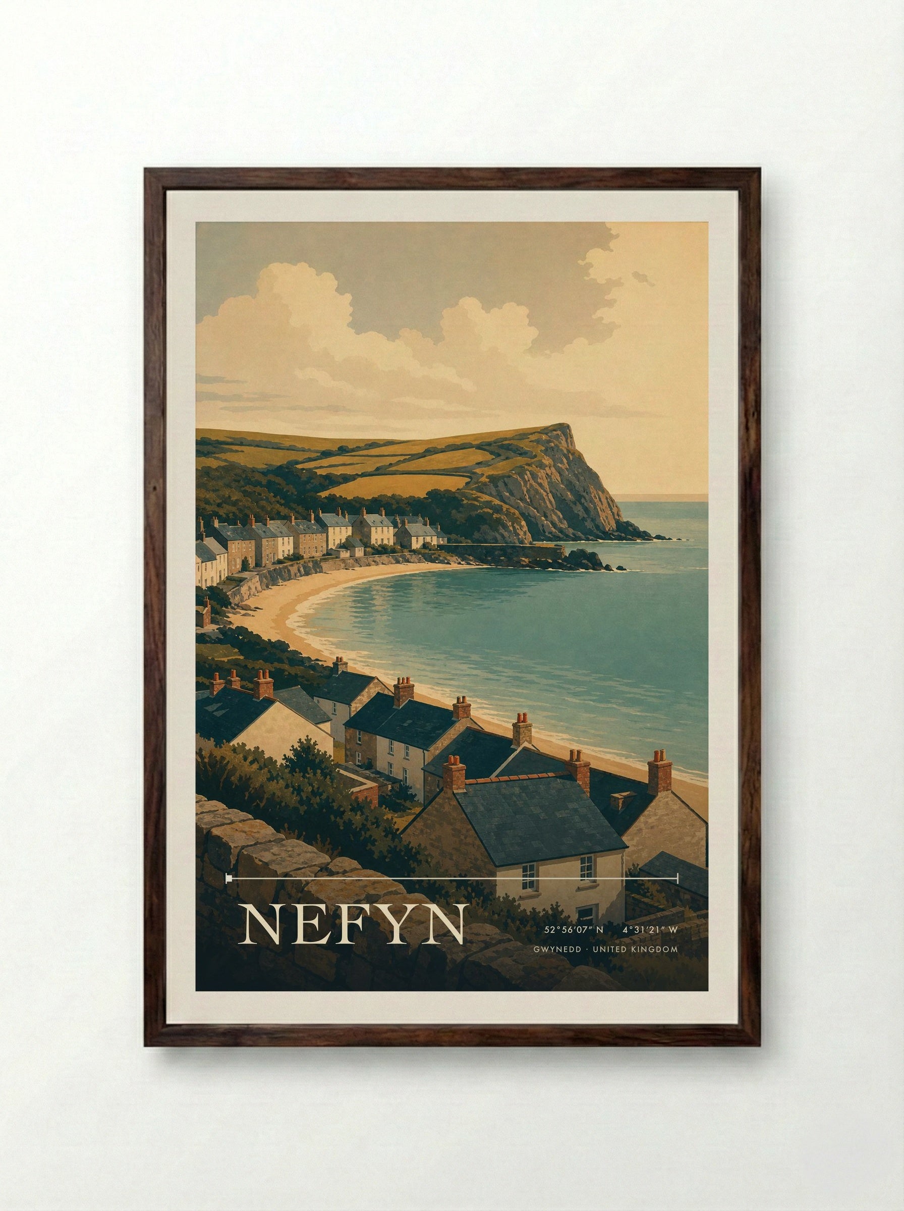 Nefyn Gwynedd United Kingdom Travel Poster - Framed Print Dark Wood