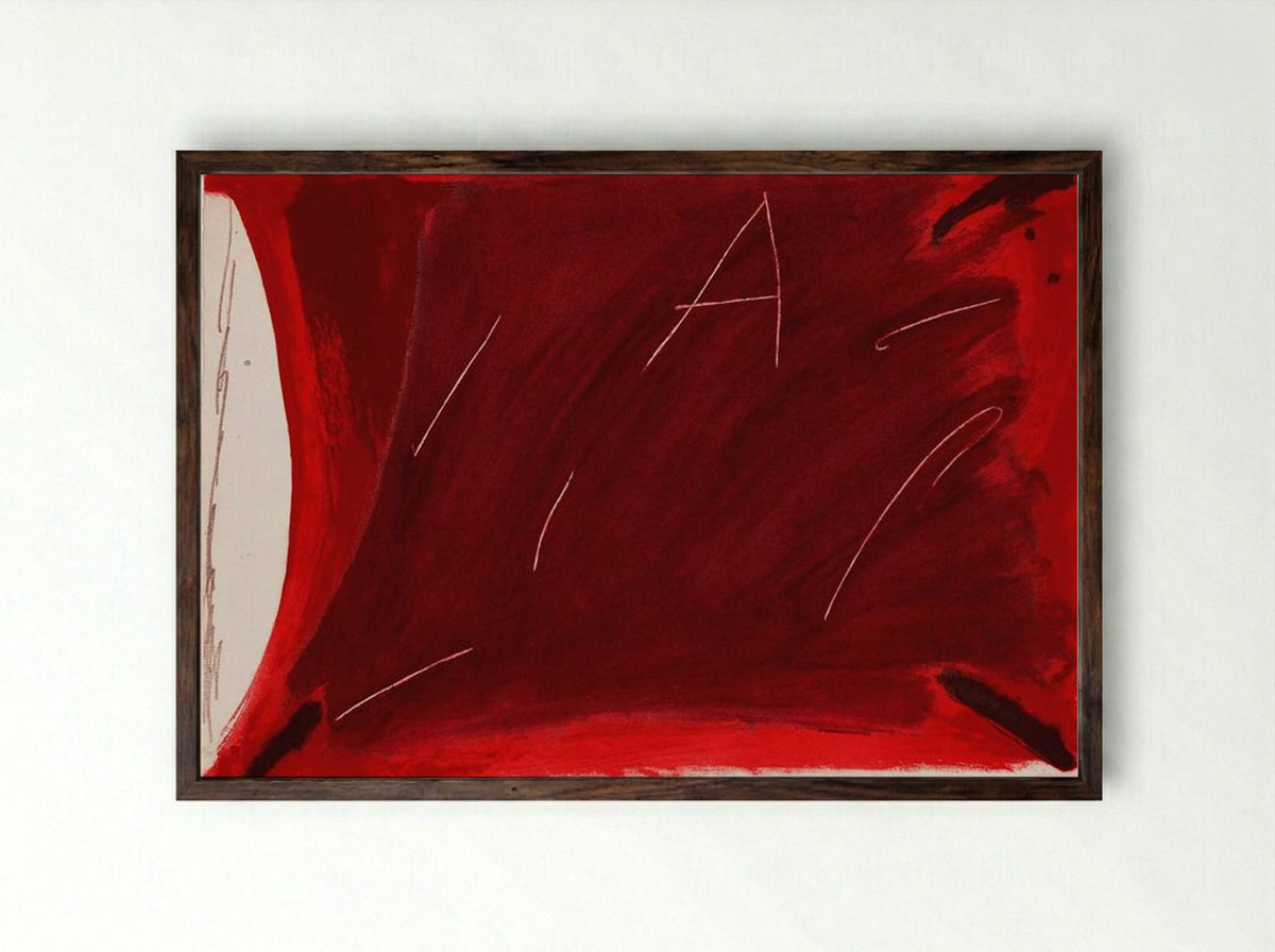 Negre i roig V: A damunt vermell - Antoni Tàpies - Framed Print Dark Wood
