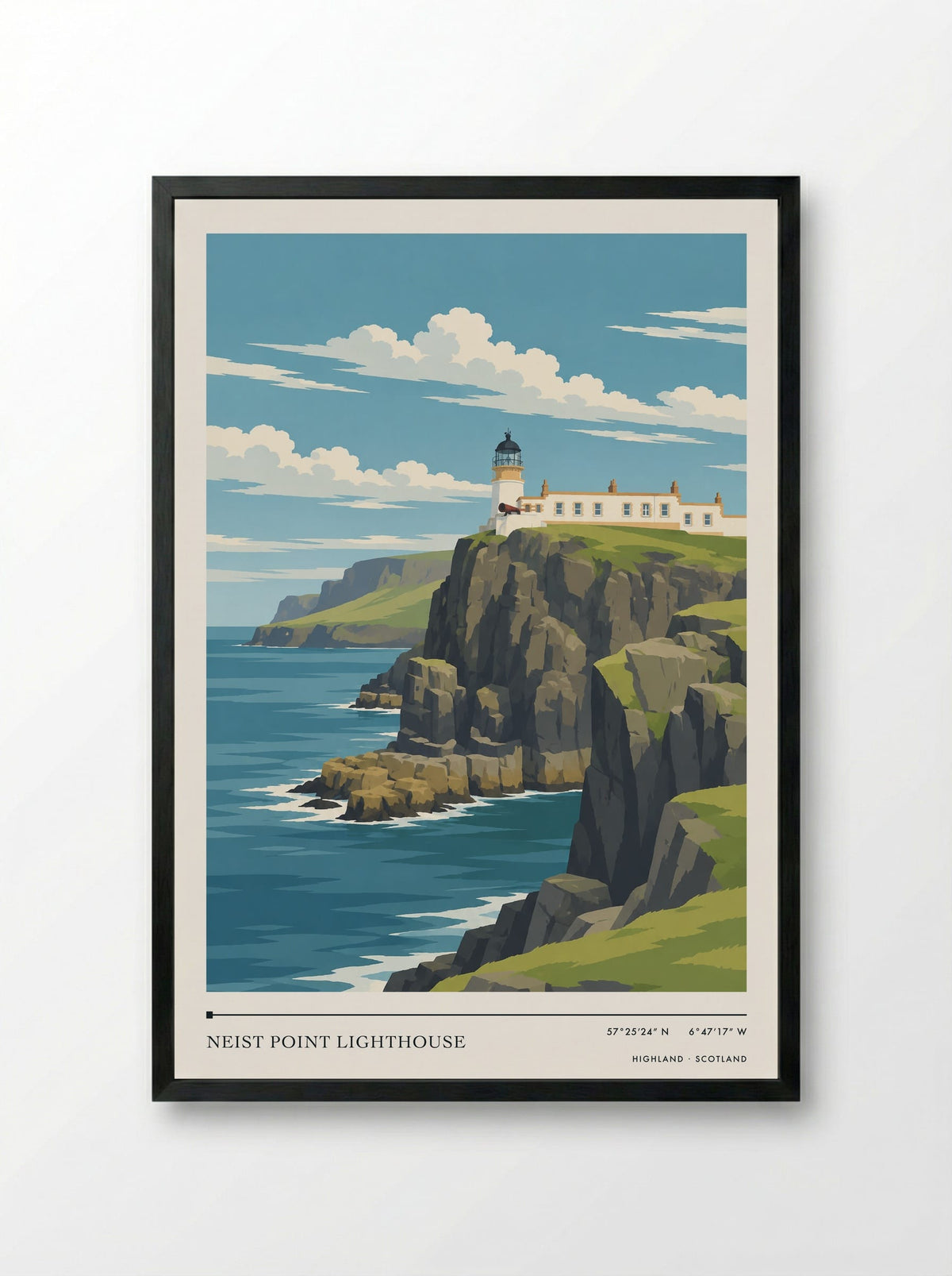 Neist Point Lighthouse, Highland | Travel Poster - Framed Print Black