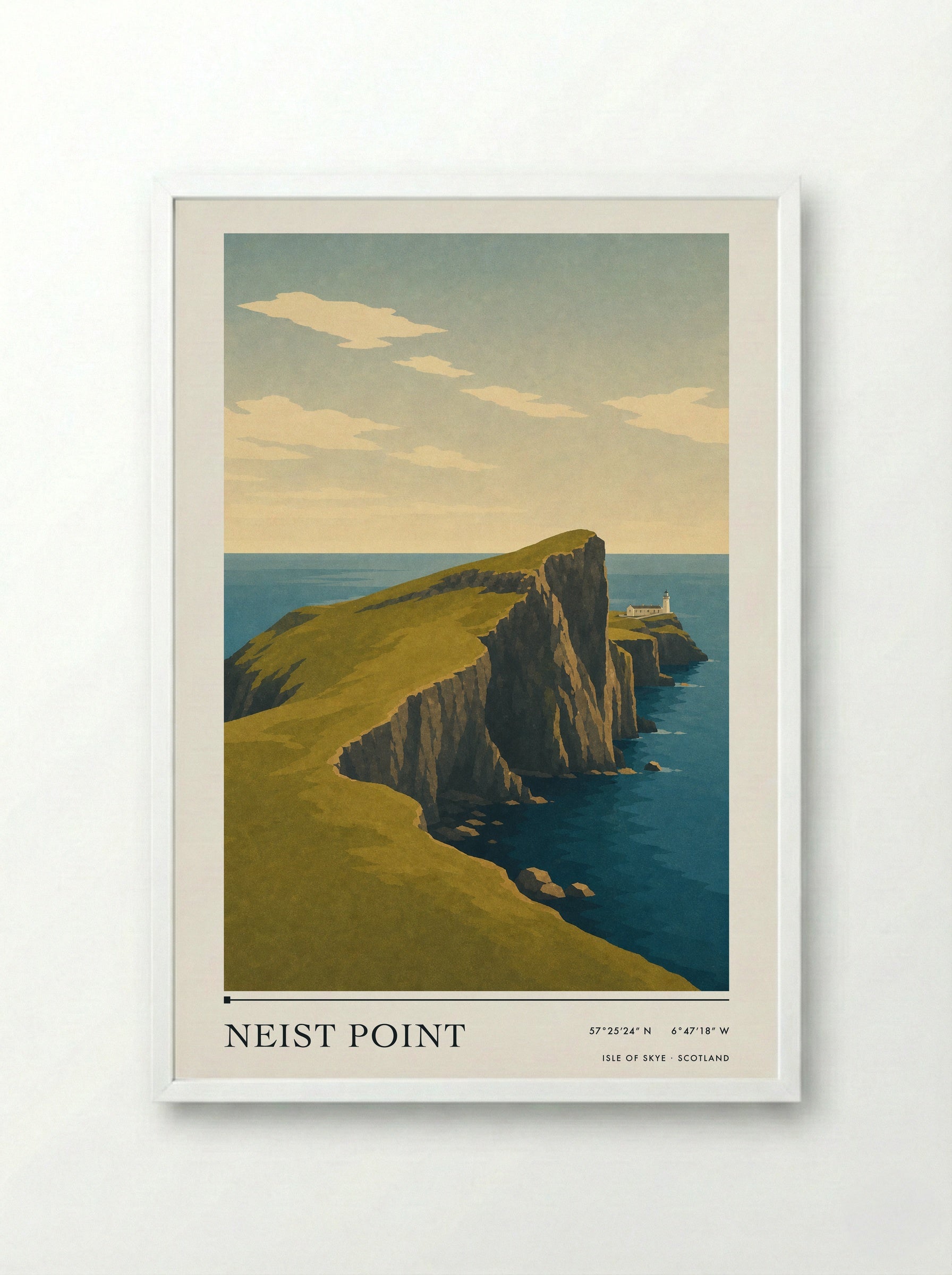 Neist Point Travel Poster Artwork - Framed Print White