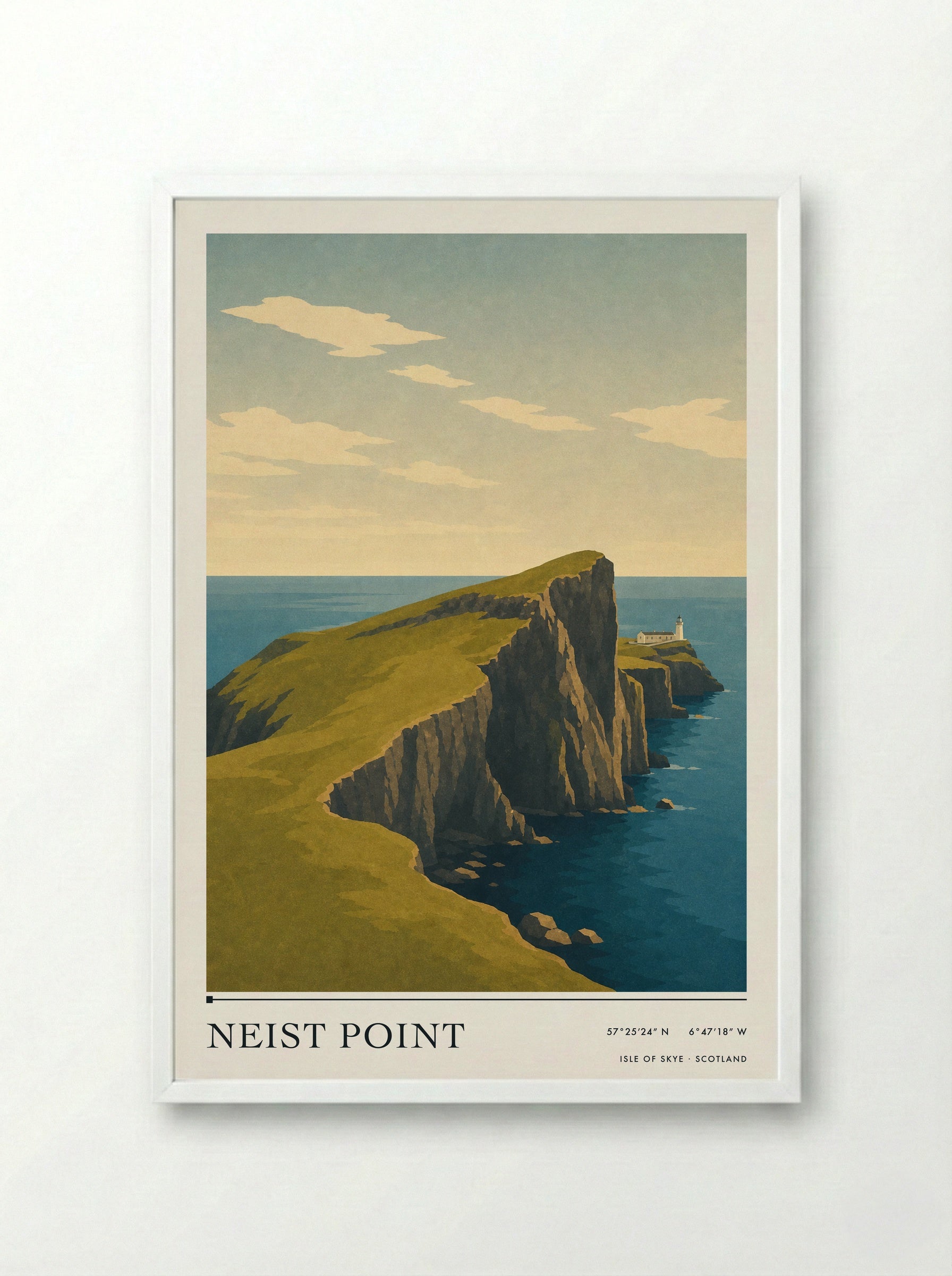 Neist Point Travel Poster Artwork - Framed Print White