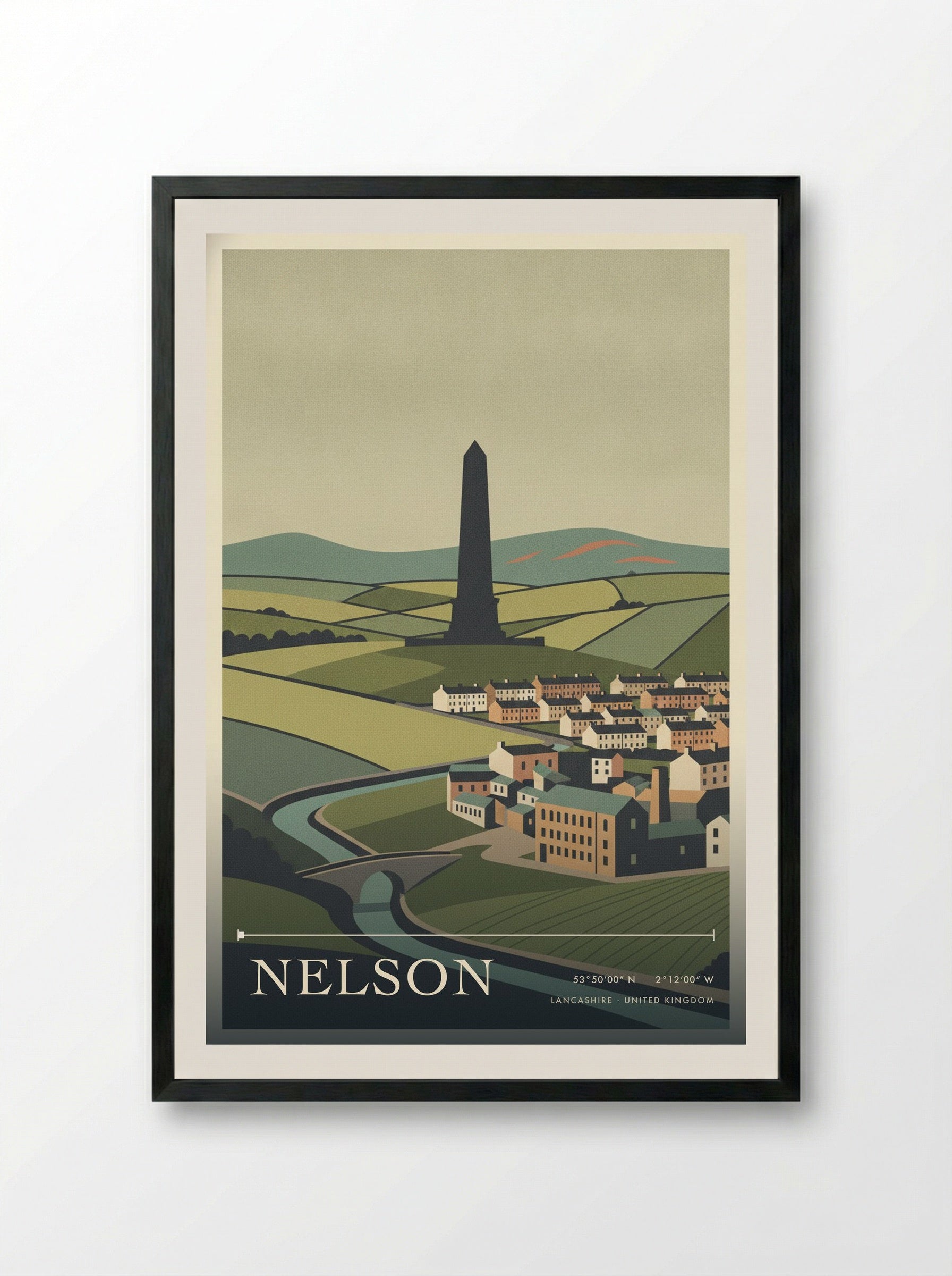 Nelson Lancashire United Kingdom Travel Poster - Framed Print Black
