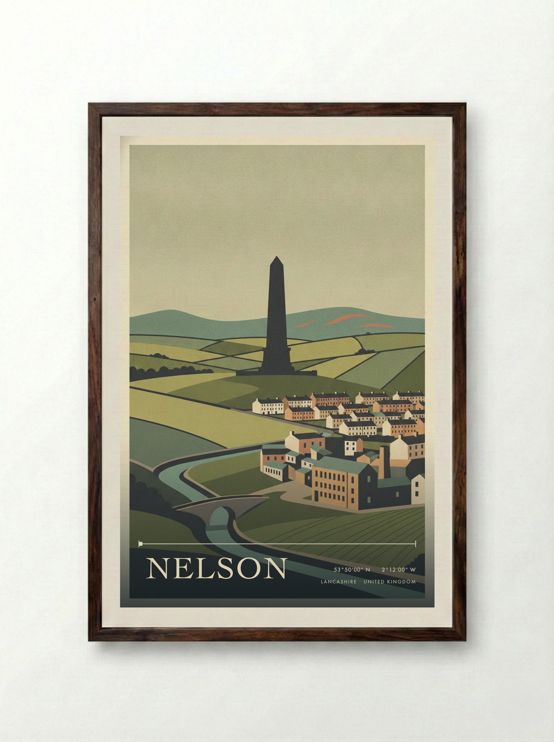 Nelson Lancashire United Kingdom Travel Poster - Framed Print Dark Wood