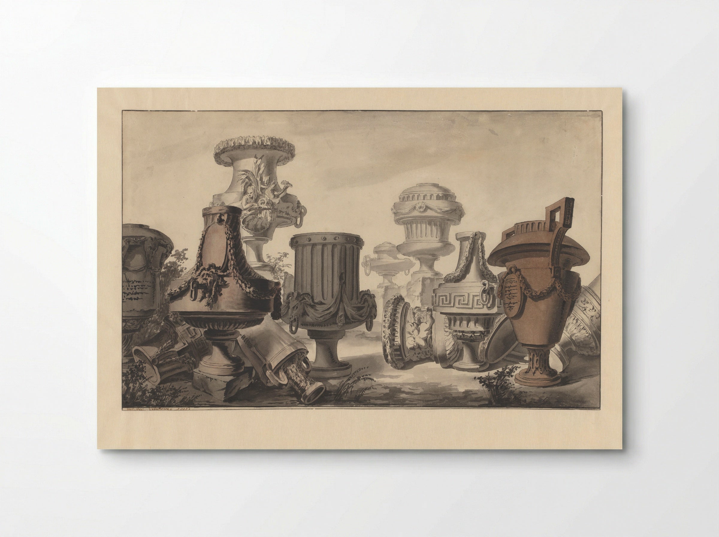 Neo-classical Vases in a Landscape - Jean Charles Delafosse - Poster