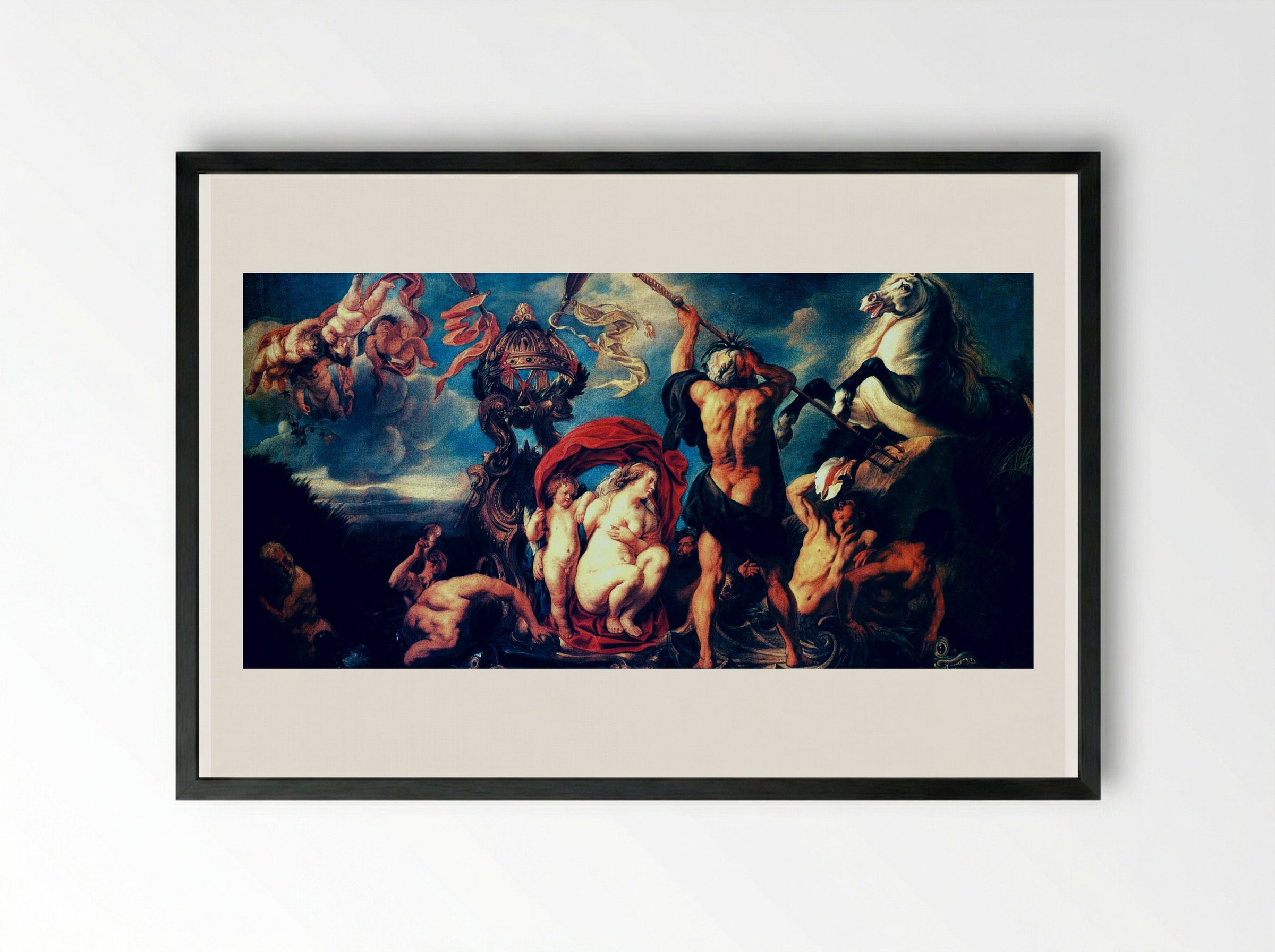 Neptune Creating the Horse - Jacob Jordaens - Framed Print Black