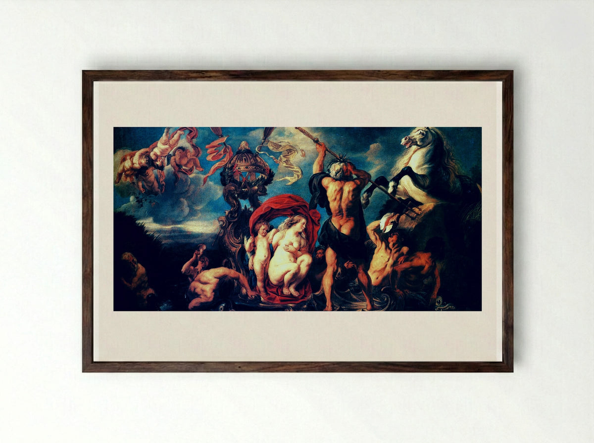 Neptune Creating the Horse - Jacob Jordaens - Framed Print Dark Wood