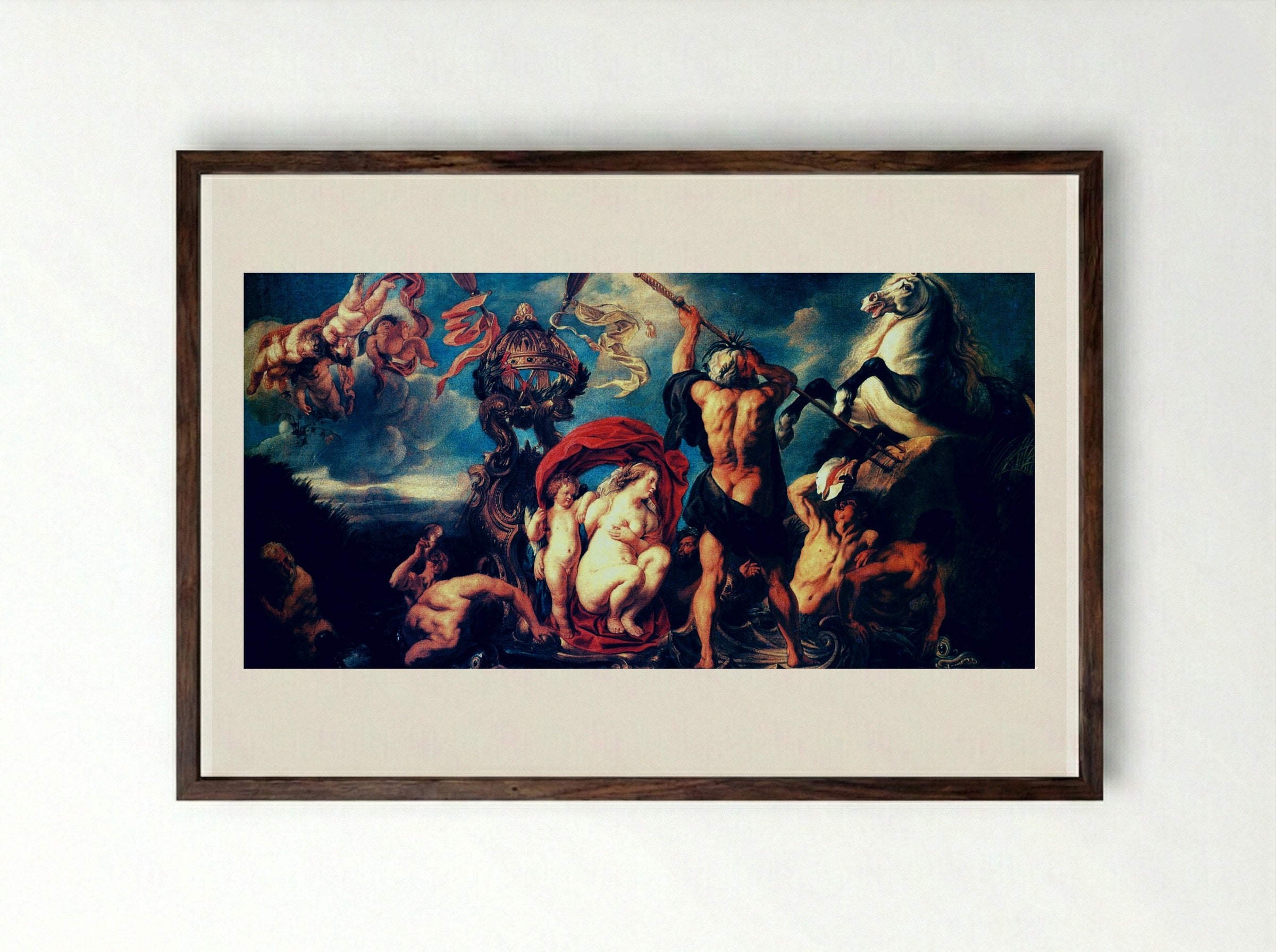 Neptune Creating the Horse - Jacob Jordaens - Framed Print Dark Wood