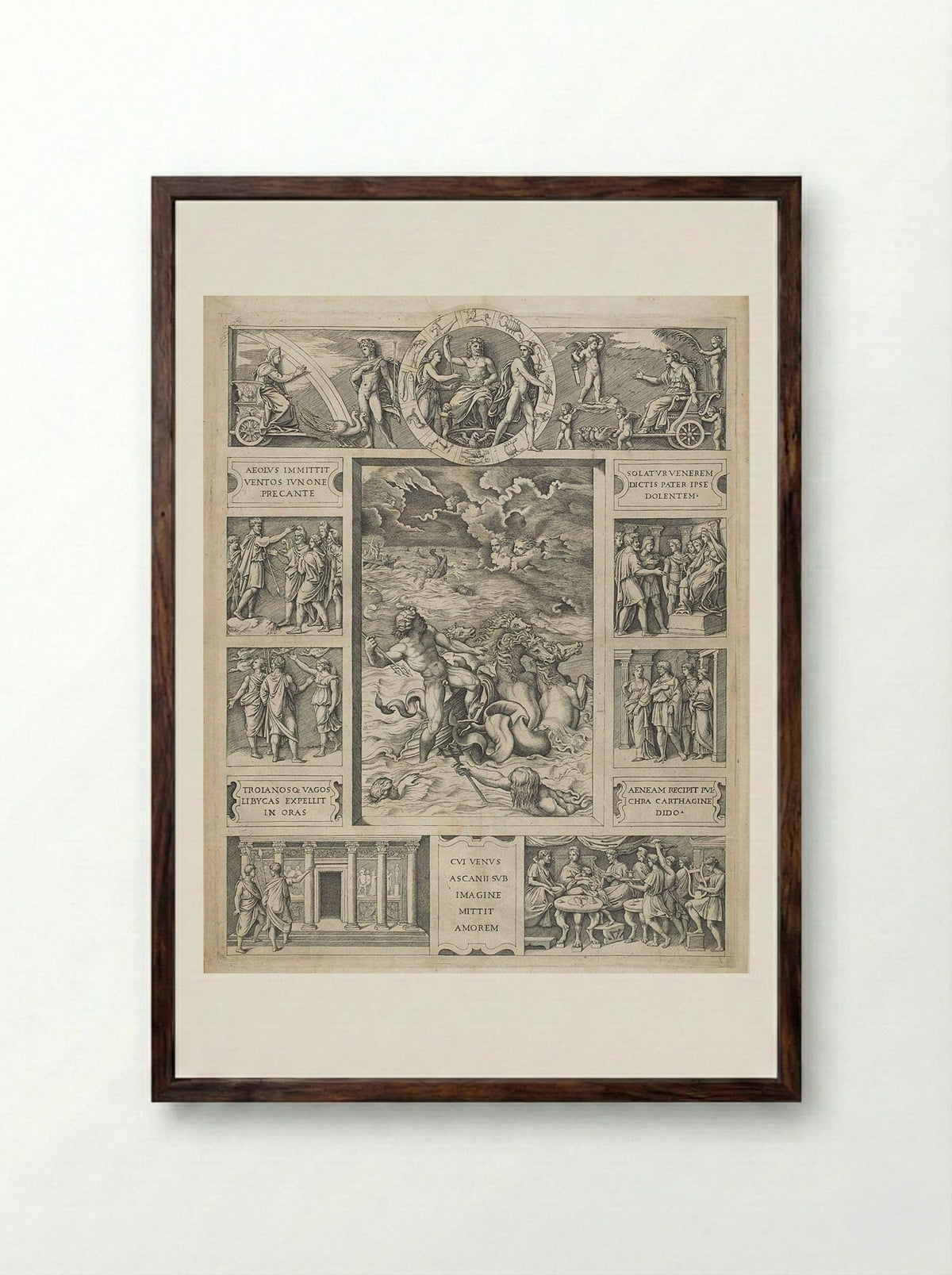 Neptune Quelling the Storm - Marcantonio Raimondi - Framed Print Dark Wood