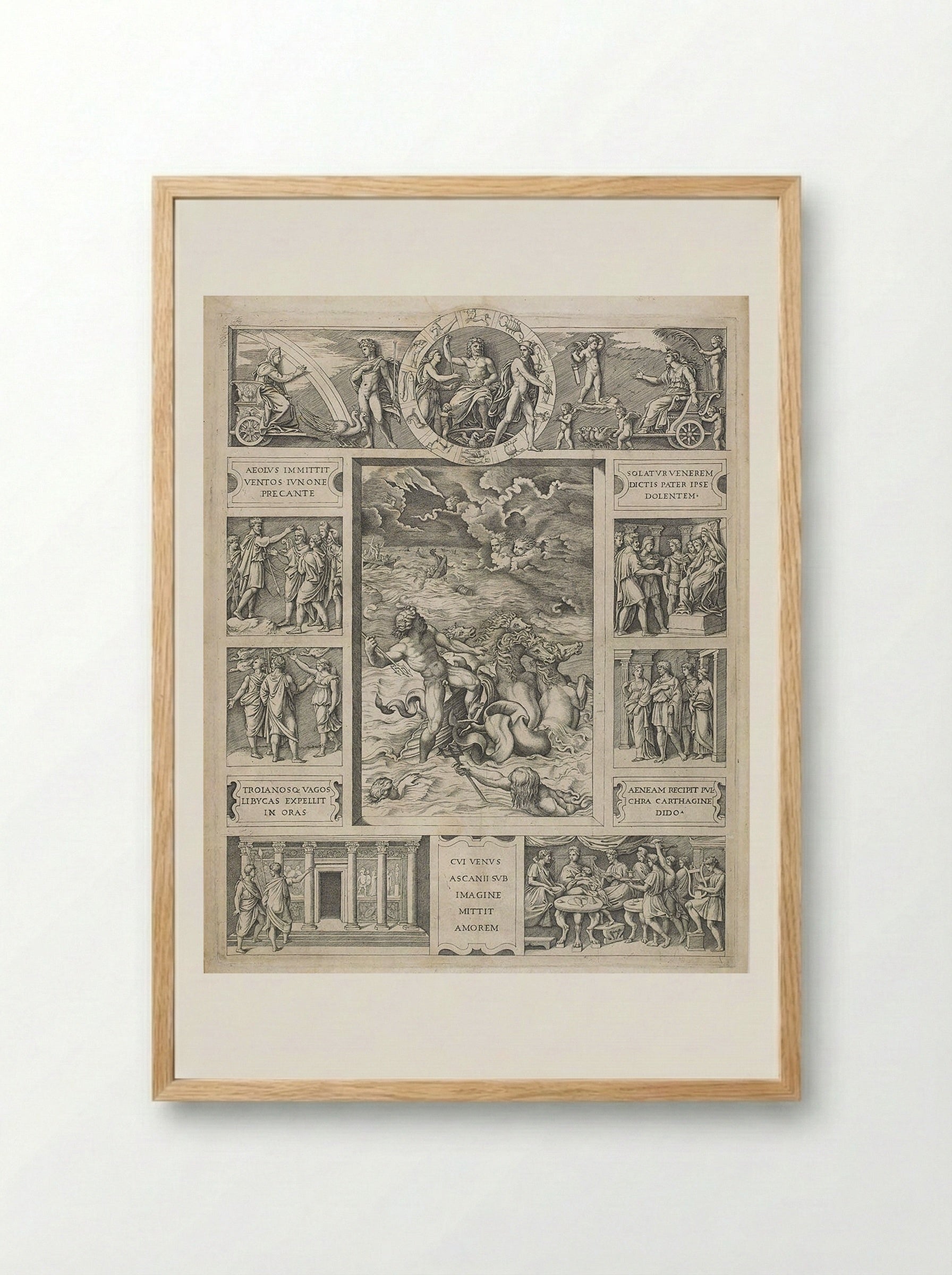 Neptune Quelling the Storm - Marcantonio Raimondi - Framed Print Wood