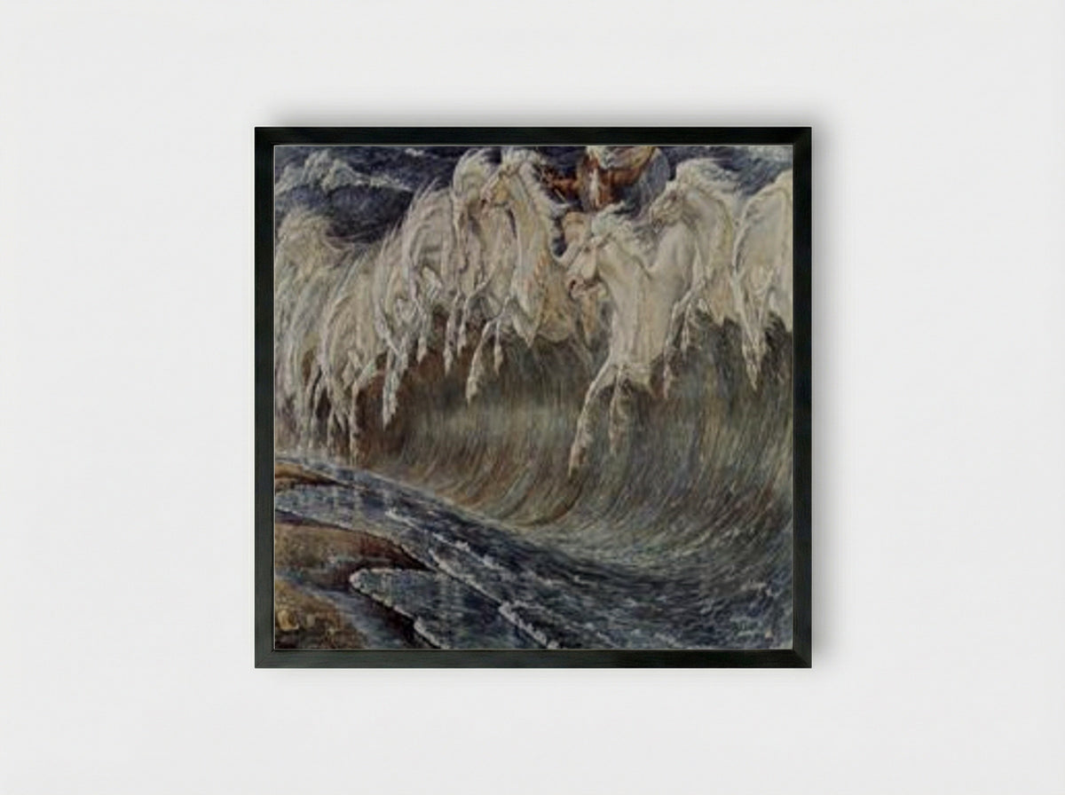 Neptune's Horses - Walter Crane - Framed Print Black