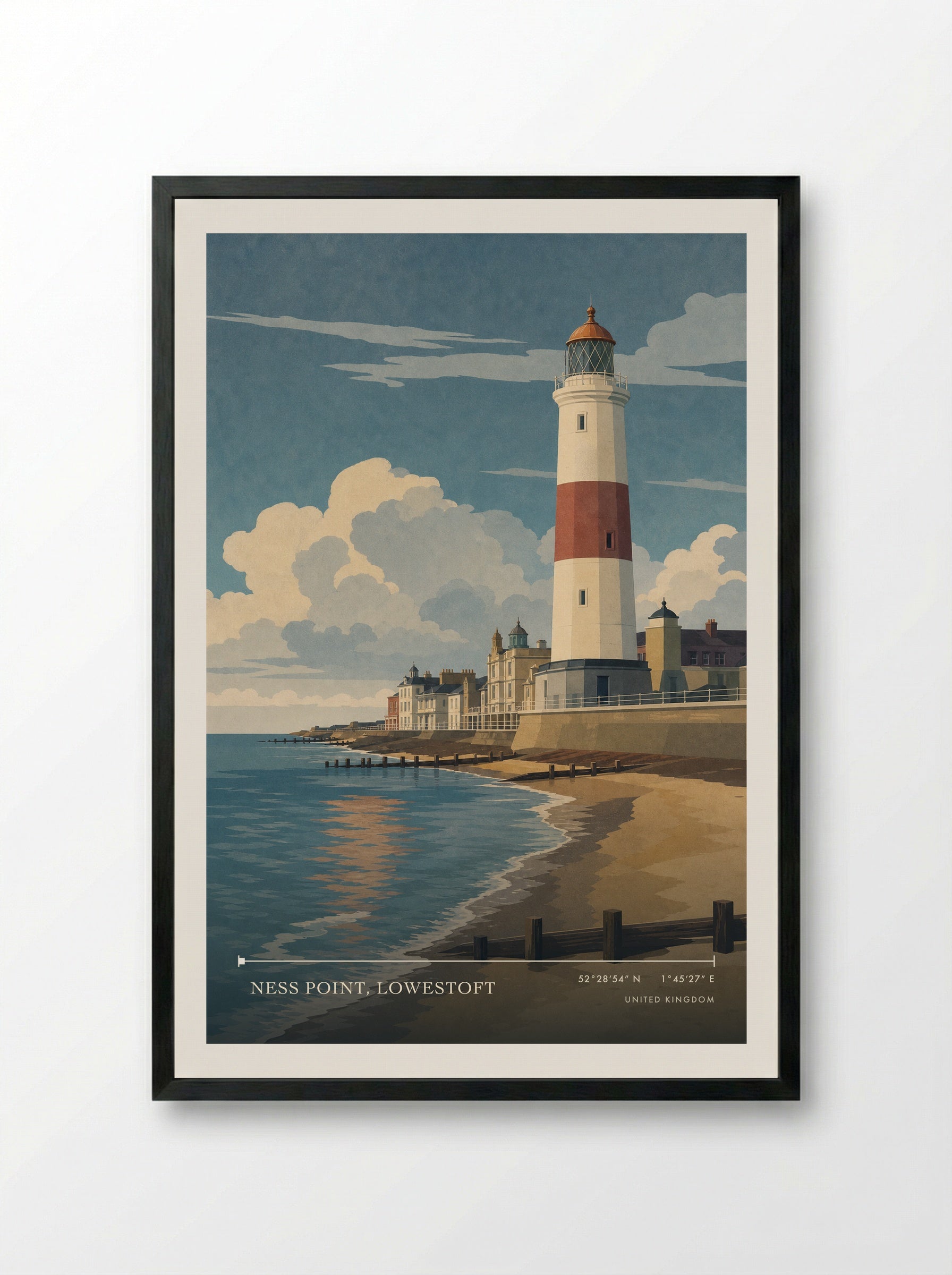 Ness Point, Lowestoft United Kingdom Travel Poster - Framed Print Black