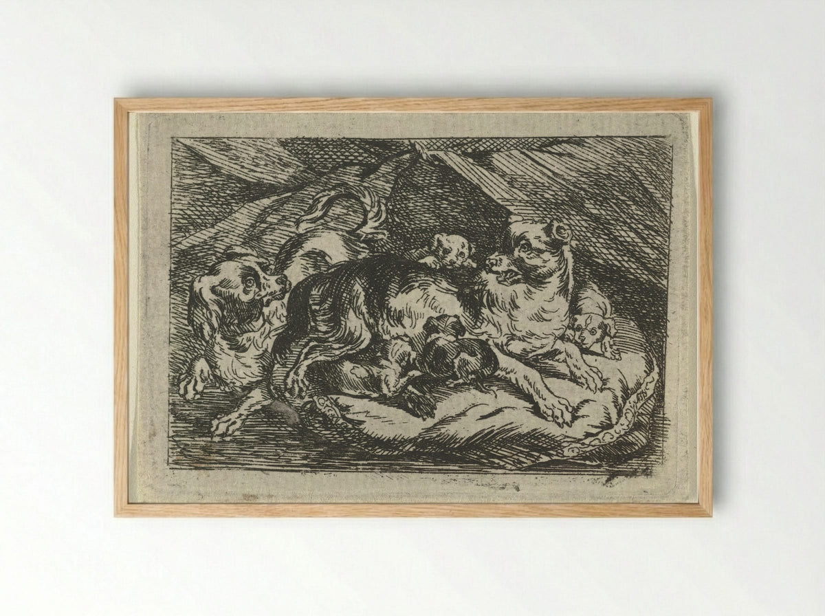 Nest met jonge hondjes - Tethart Philip Christian Haag - Framed Print Wood