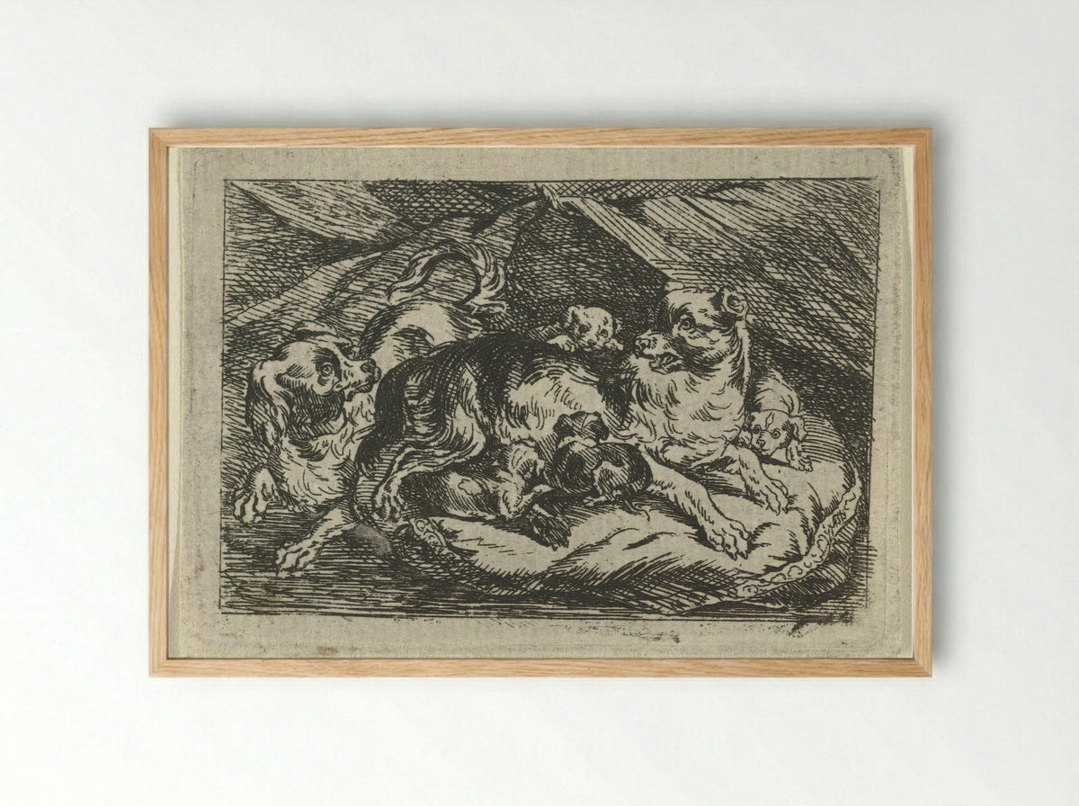 Nest met jonge hondjes - Tethart Philip Christian Haag - Framed Print Wood