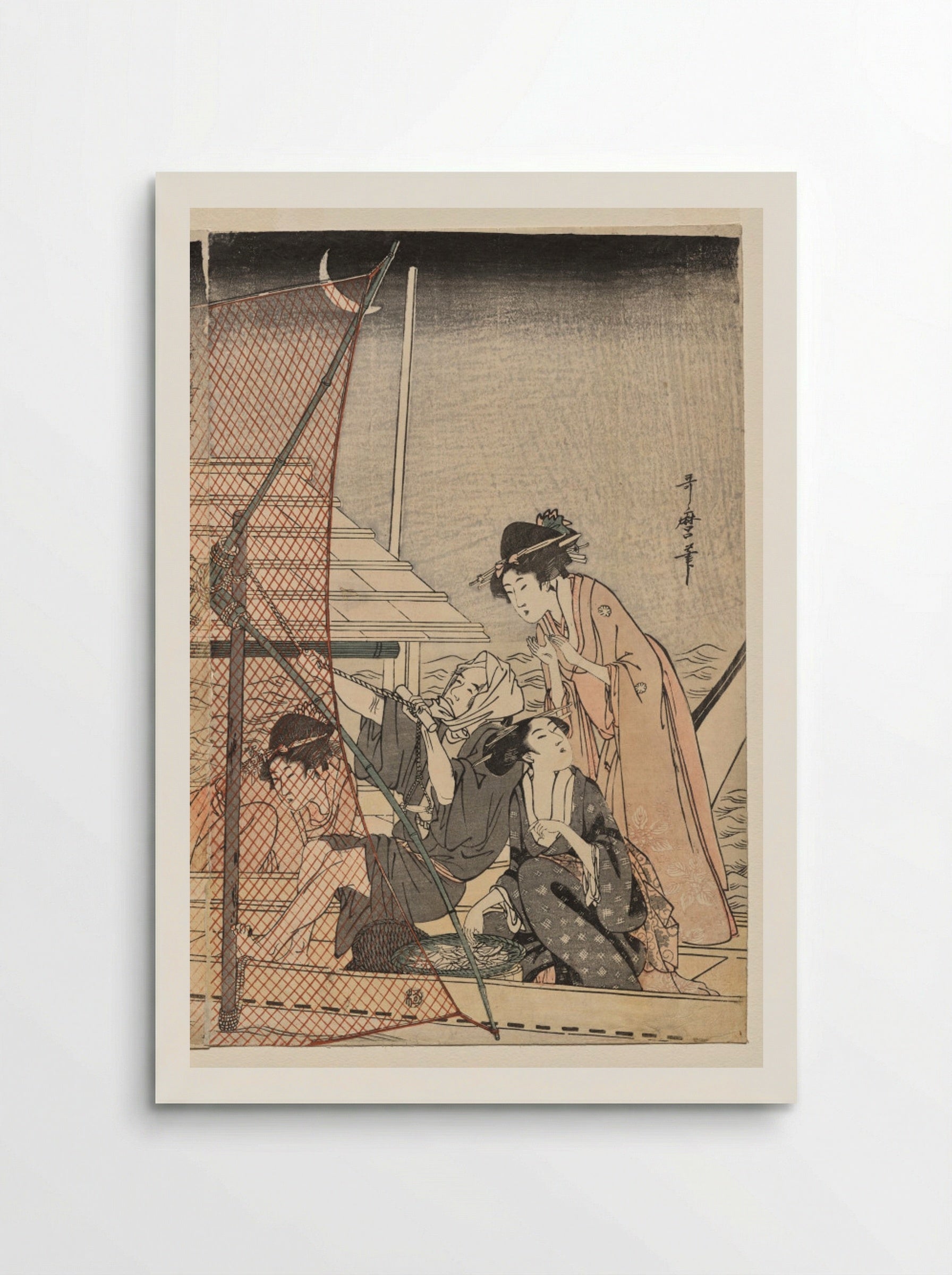 Net Fishing at Night - Kitagawa Utamaro - Poster