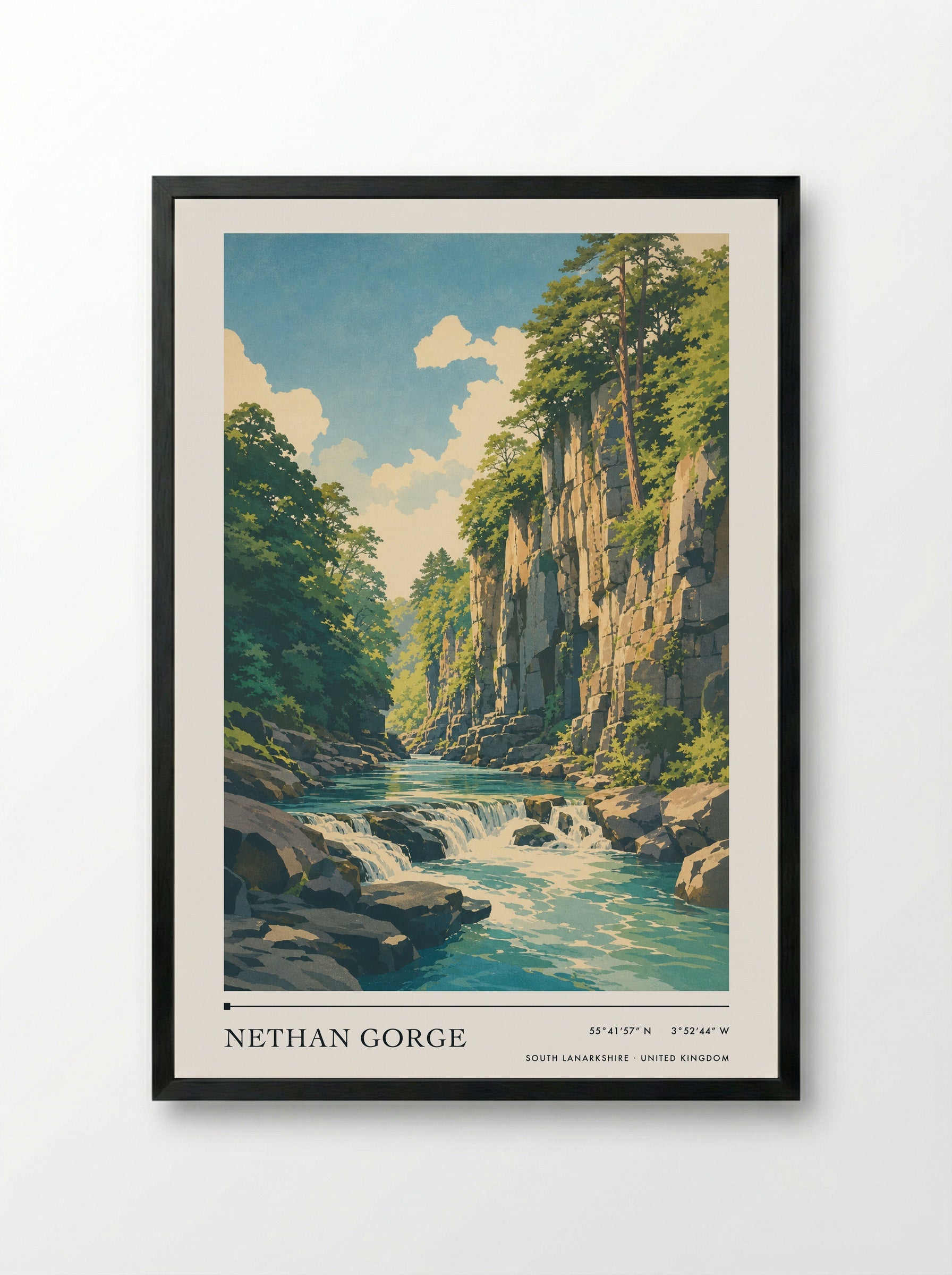 Nethan Gorge South Lanarkshire United Kingdom Travel Poster - Framed Print Black
