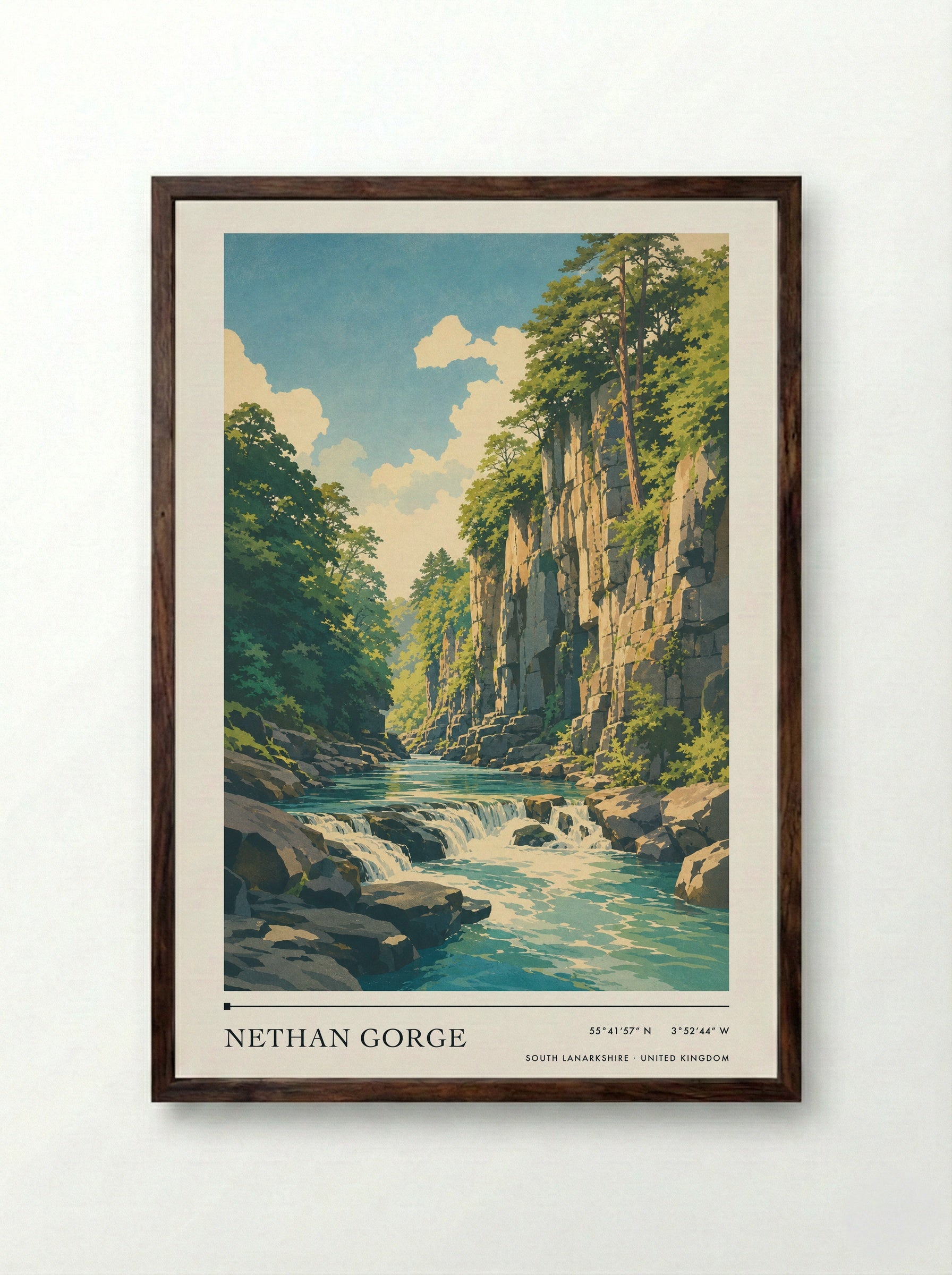 Nethan Gorge South Lanarkshire United Kingdom Travel Poster - Framed Print Dark Wood