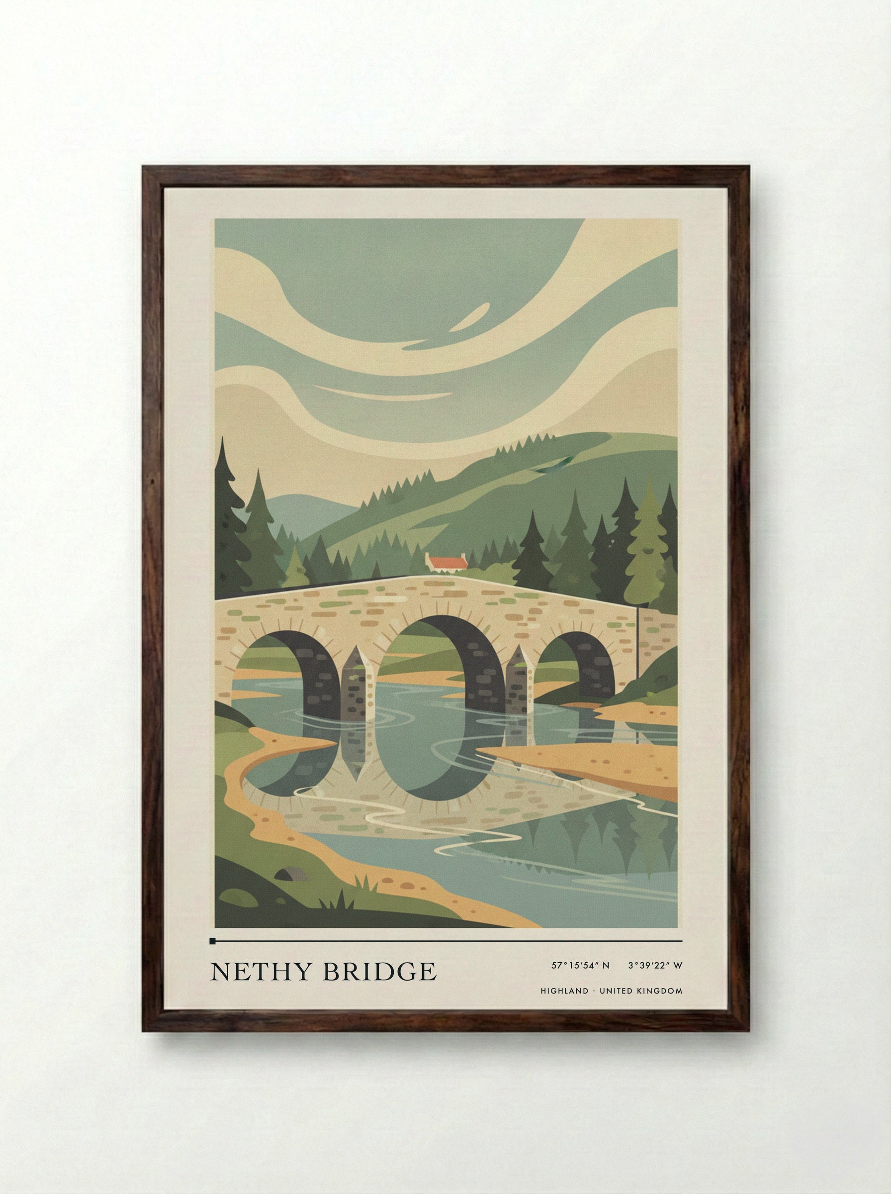Nethy Bridge Highland United Kingdom Travel Poster - Framed Print Dark Wood