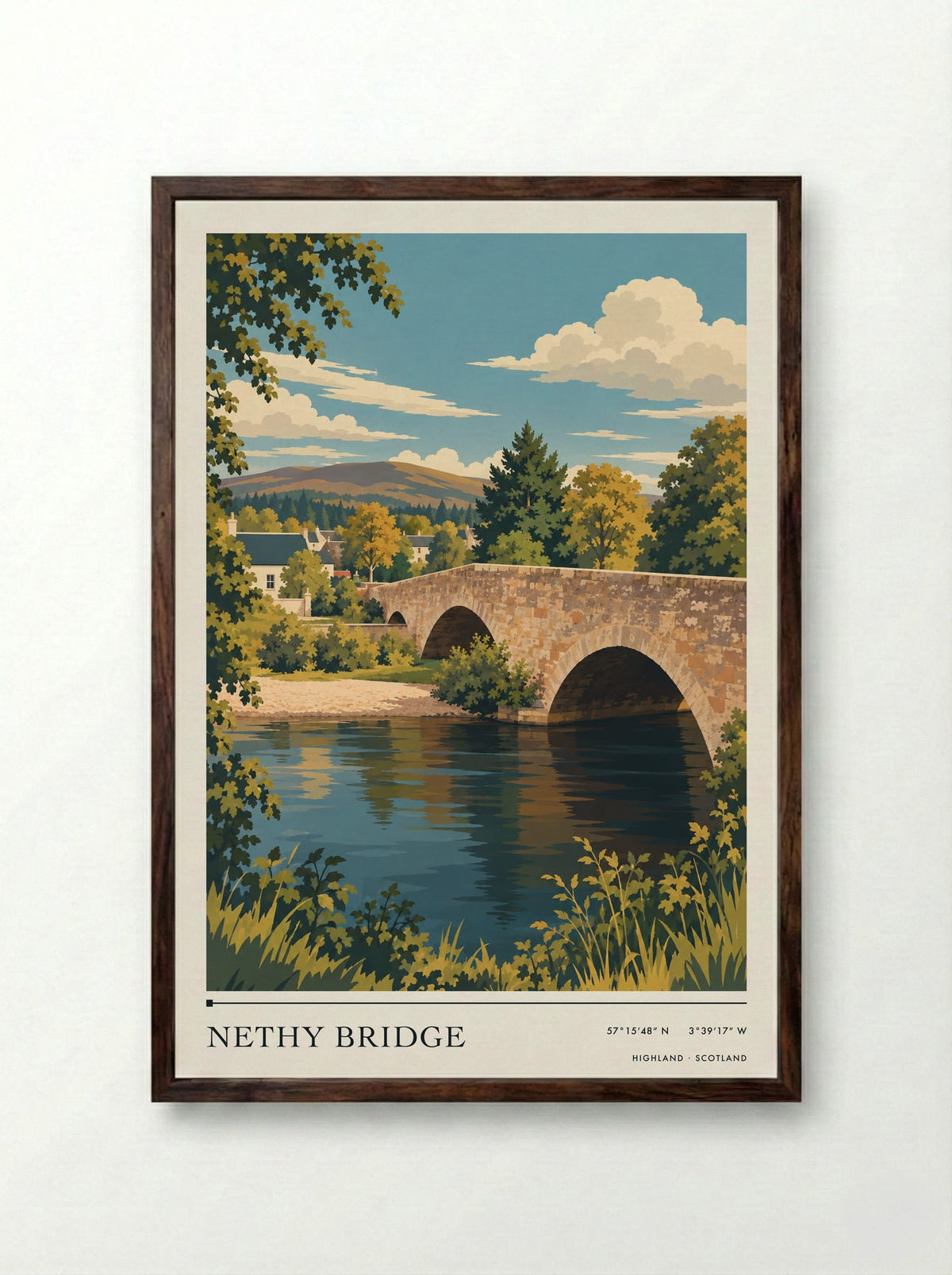 Nethy Bridge, Highland | Travel Poster - Framed Print Dark Wood