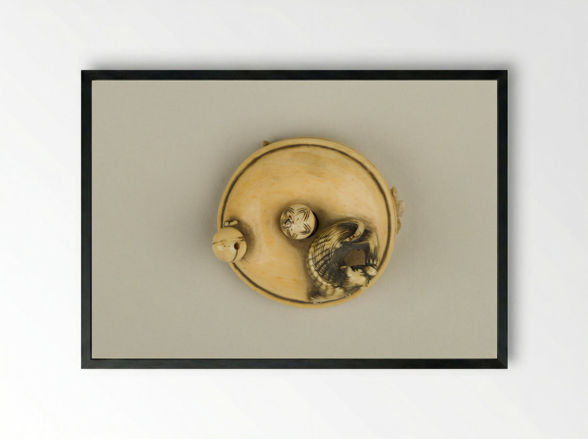 Netsuke (Carved Ivory Toggle) - Fine Art Print - Framed Print Black