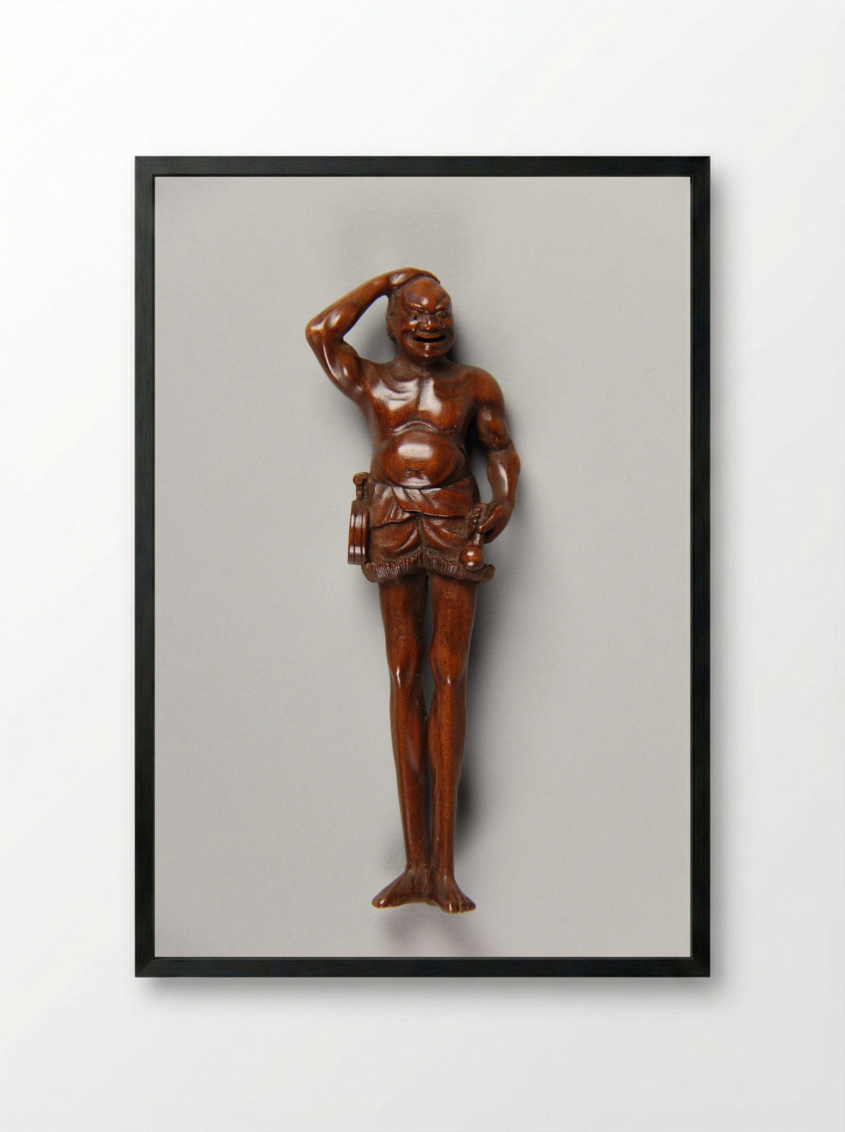 Netsuke (Carved Wood Figure) - Fine Art Print - Framed Print Black
