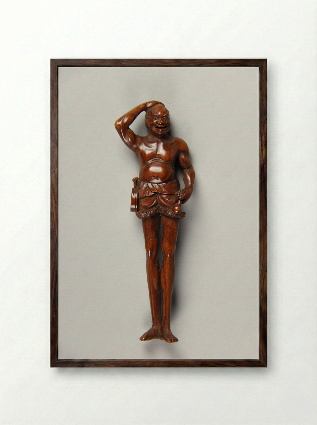 Netsuke (Carved Wood Figure) - Fine Art Print - Framed Print Dark Wood
