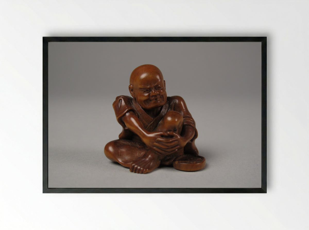 Netsuke (Seated Figure with Bowl) - Fine Art Print - Framed Print Black