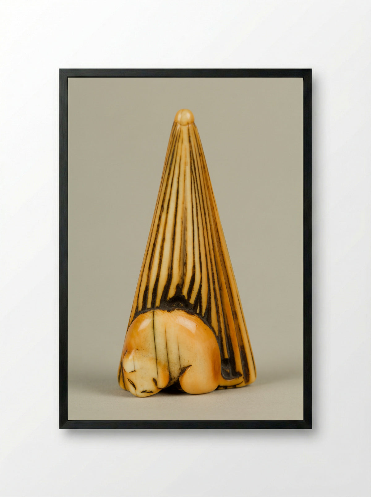 Netsuke (Sleeping Animal in Shell) - Fine Art Print - Framed Print Black