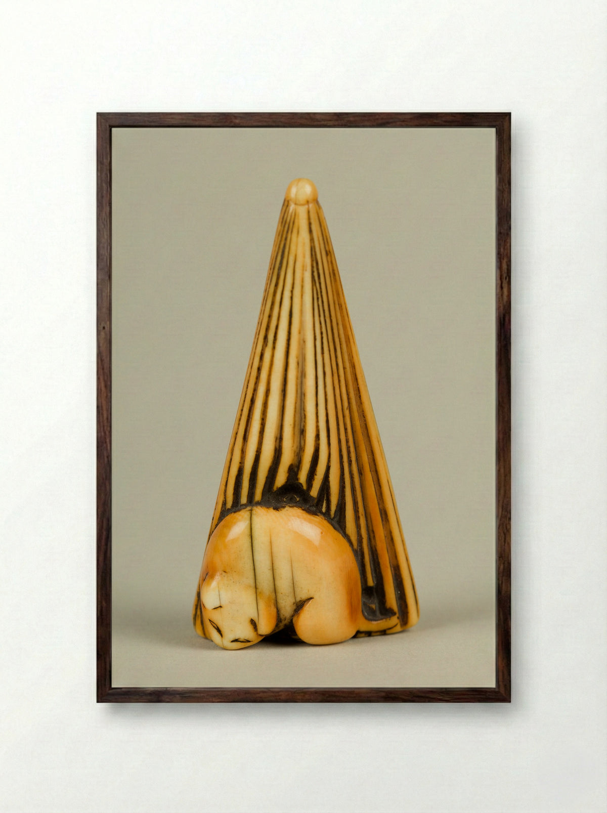 Netsuke (Sleeping Animal in Shell) - Fine Art Print - Framed Print Dark Wood