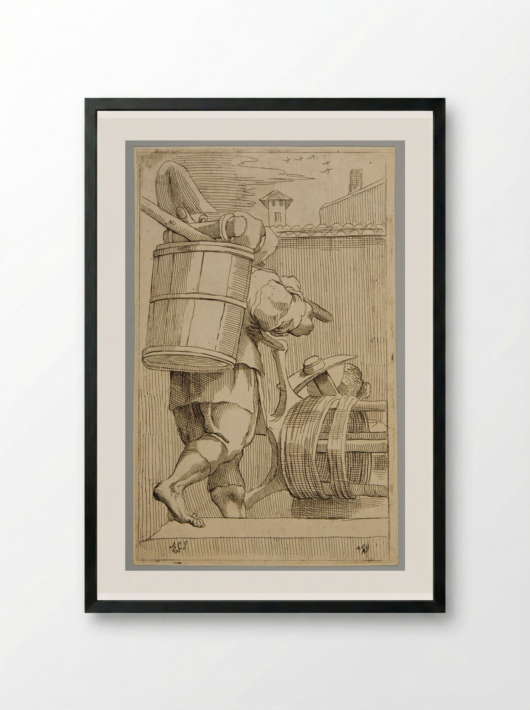 Netta pozzi (Water Well Cleaner), Plate 45 - Simon Guillain - Framed Print Black