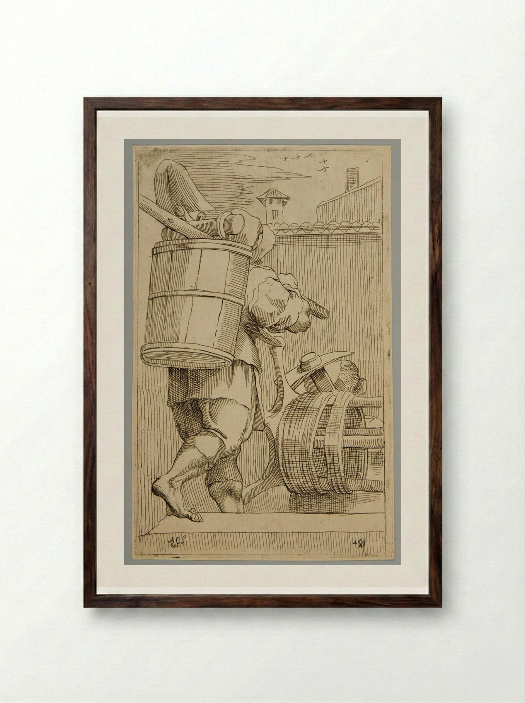 Netta pozzi (Water Well Cleaner), Plate 45 - Simon Guillain - Framed Print Dark Wood