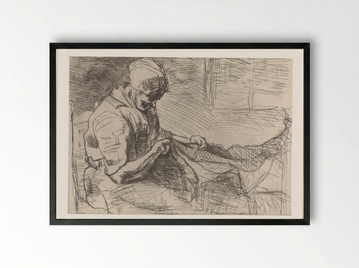Nettenboetster (Net Mender) - Jozef Israëls - Framed Print Black