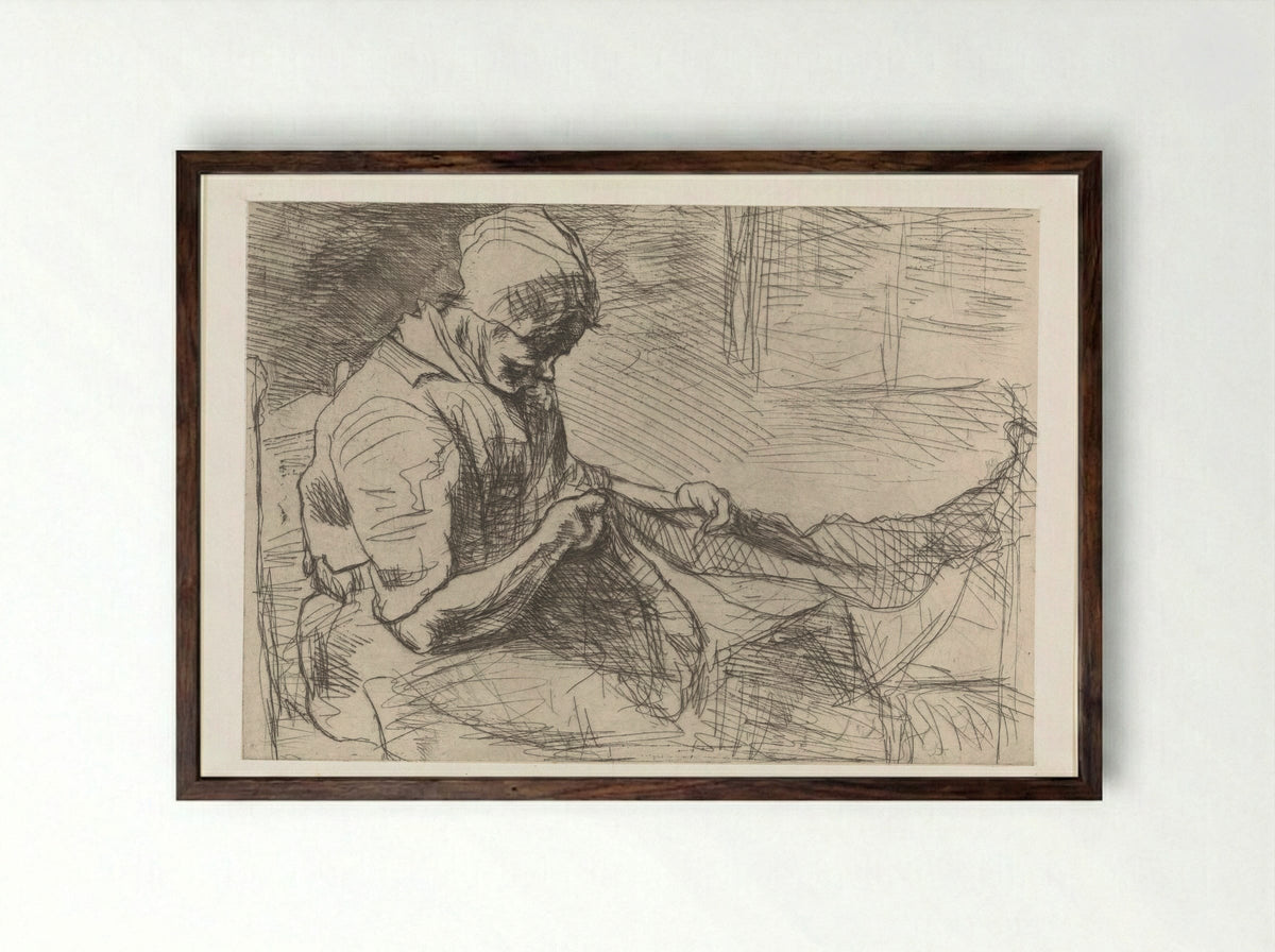 Nettenboetster (Net Mender) - Jozef Israëls - Framed Print Dark Wood