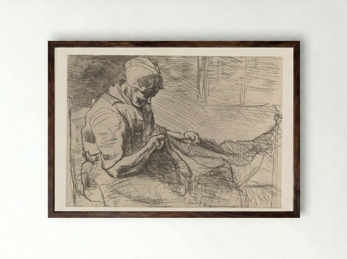 Nettenboetster (Net Mender) - Jozef Israëls - Framed Print Dark Wood
