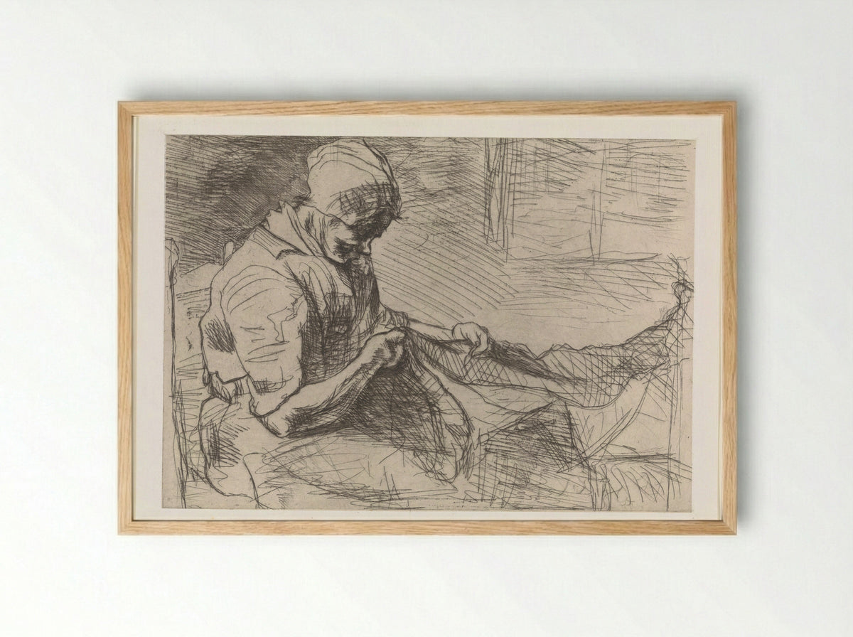 Nettenboetster (Net Mender) - Jozef Israëls - Framed Print Wood