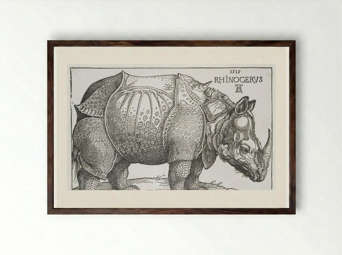 Neushoorn (Rhinoceros) - Hendrick Hondius (I) - Framed Print Dark Wood